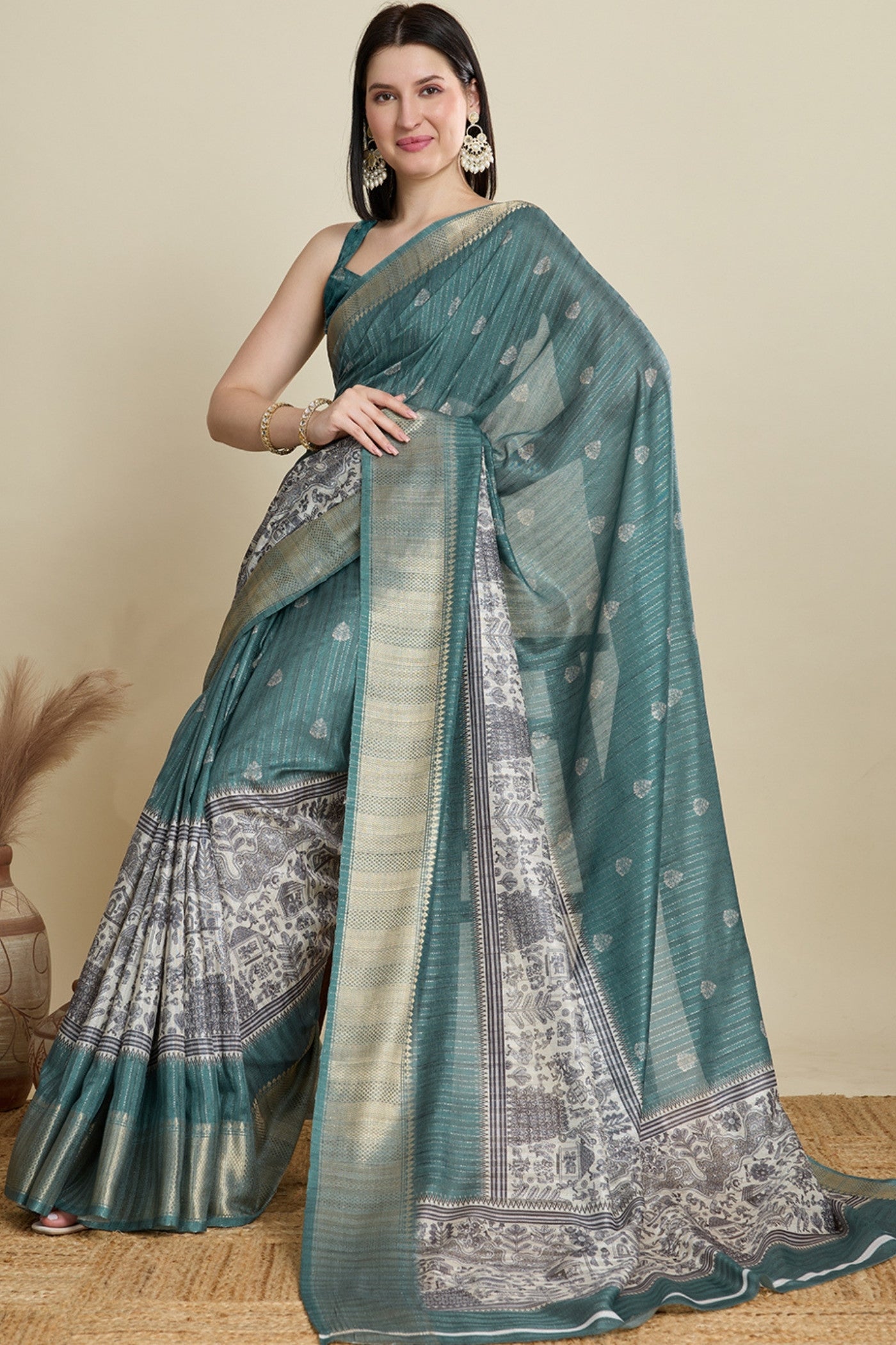 Buy MySilkLove Lawn Green Woven Cotton Saree Online