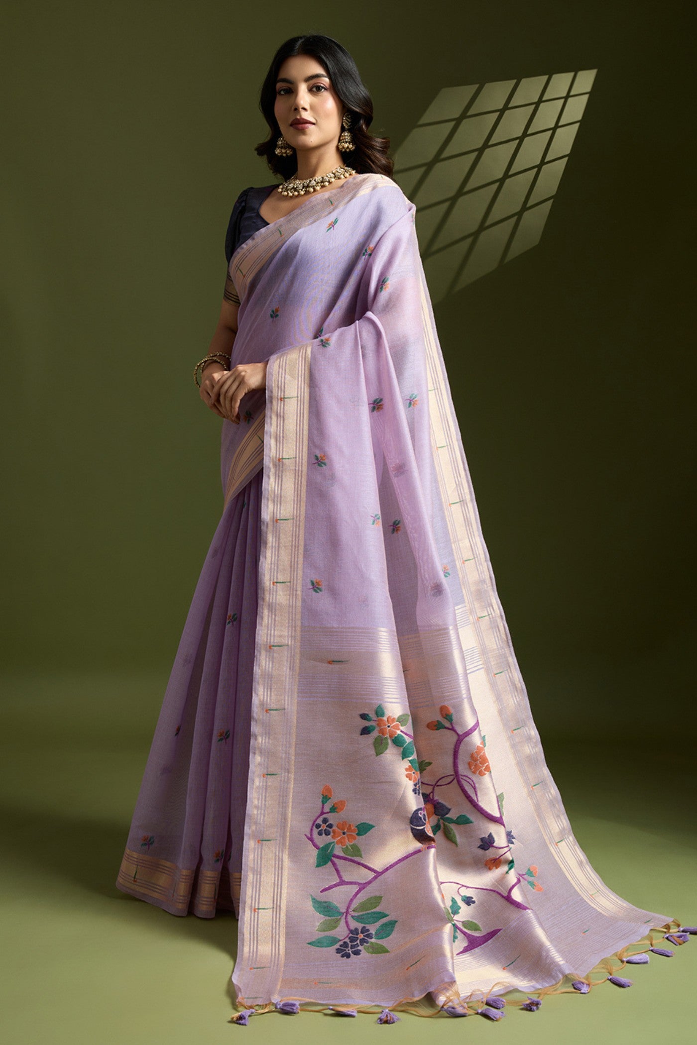 Buy MySilkLove Violet Purple Woven Muga Cotton Paithani Saree Online