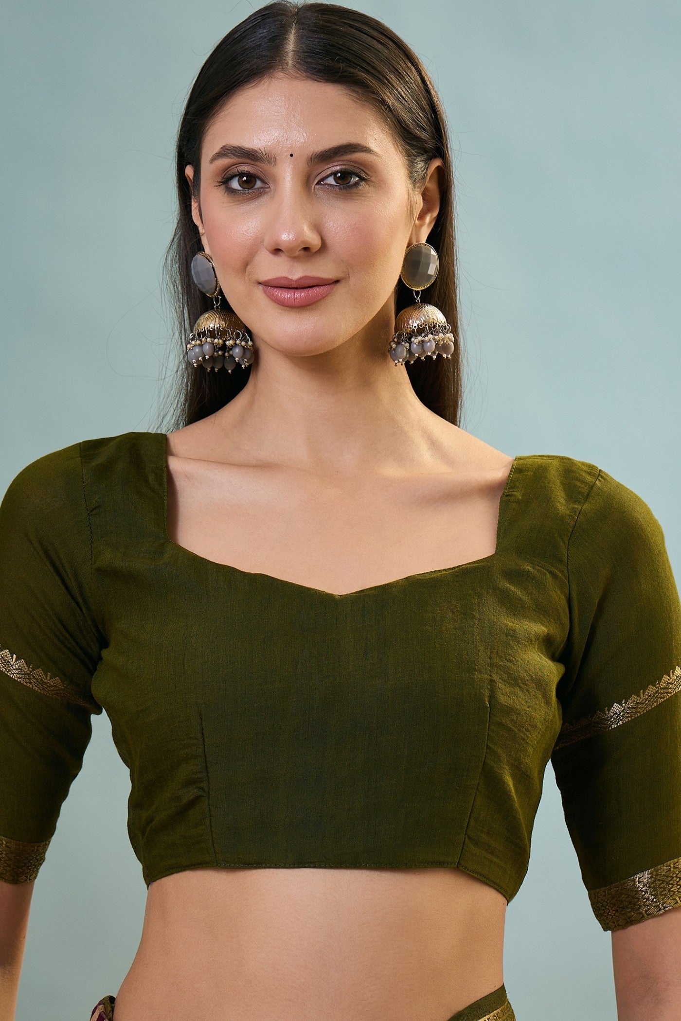 Buy MySilkLove Olive Green Woven Cotton Saree Online