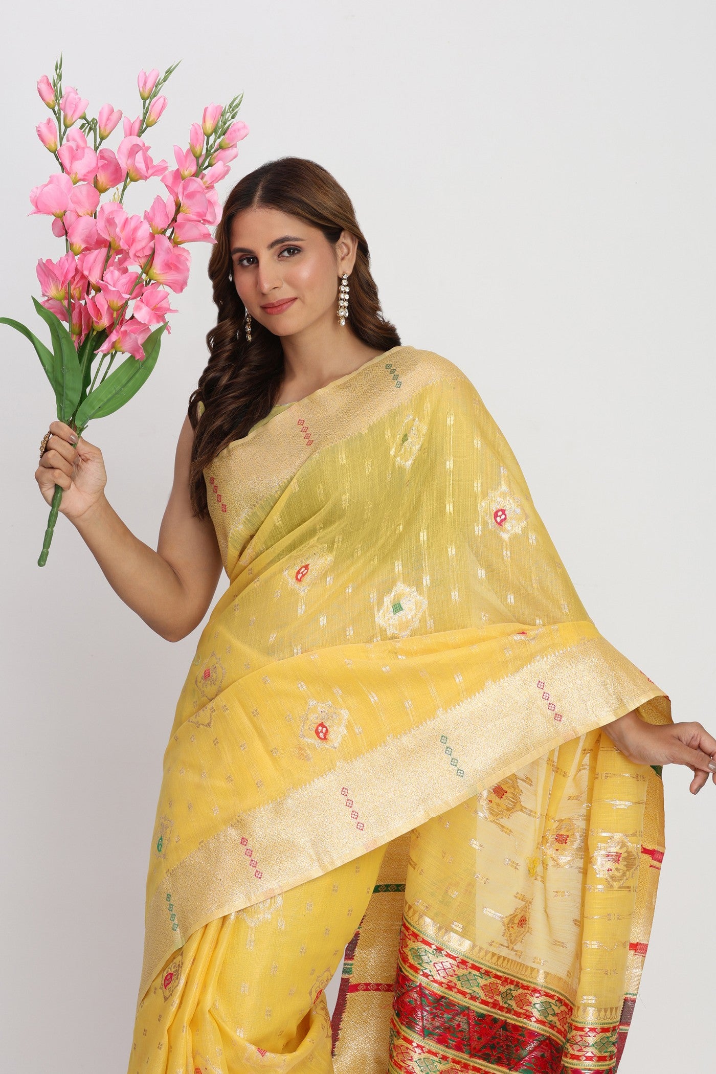 MySilkLove Sunflower Yellow Woven Linen Cotton Saree