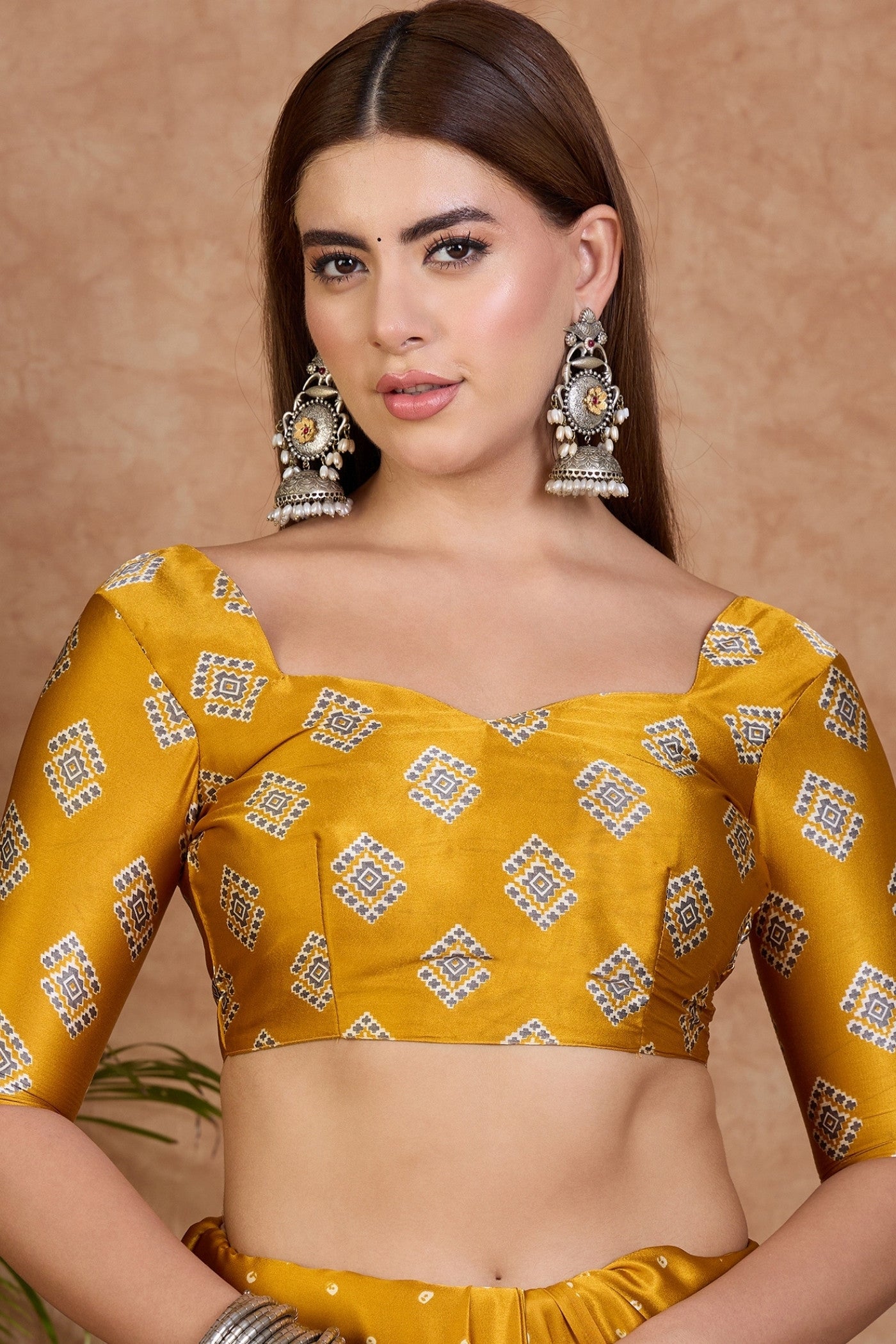 Buy MySilkLove Royal Yellow Ajrakh Printed Satin Crepe Silk Saree Online