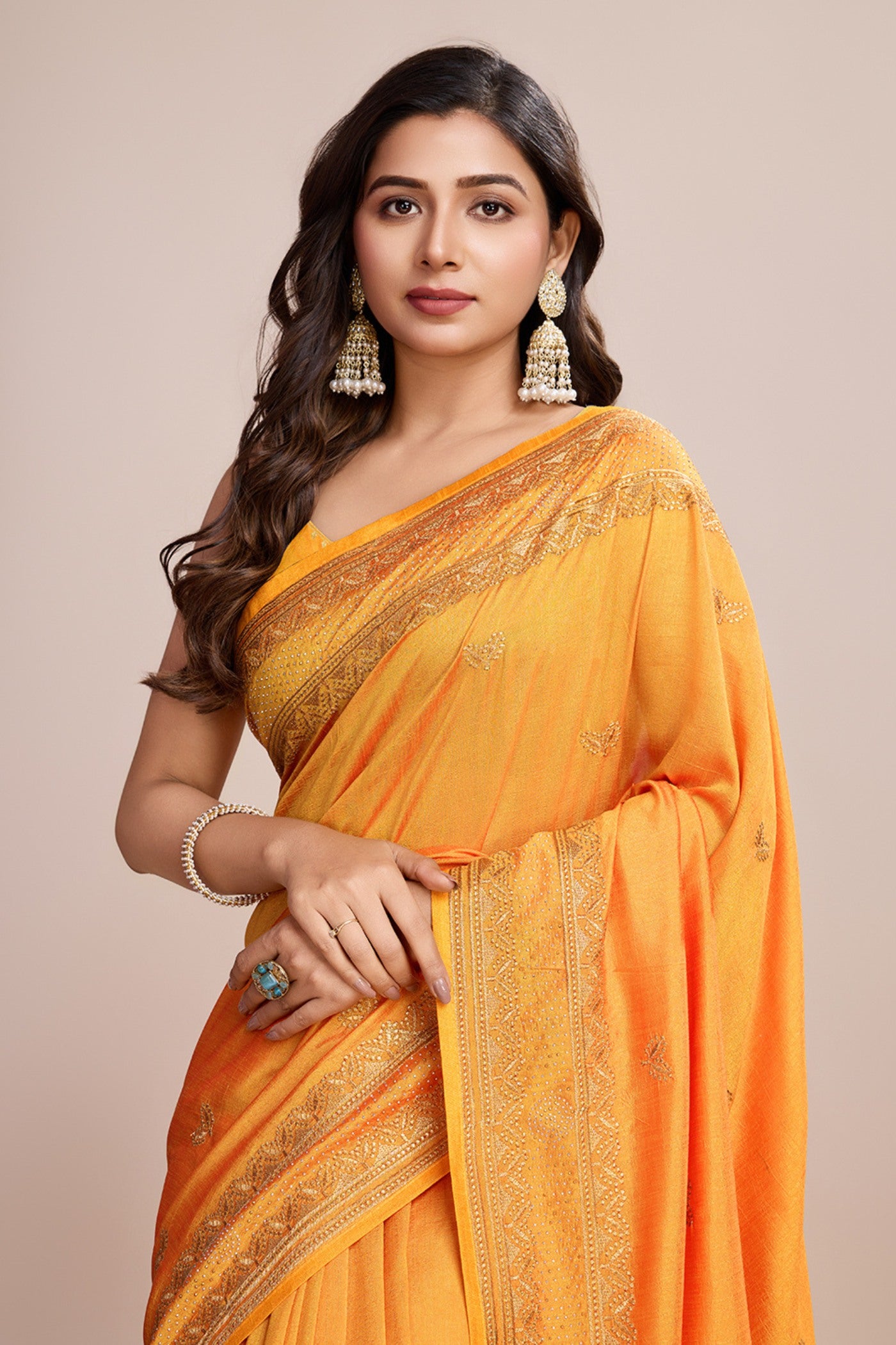 Buy MySilkLove Sunglow Yellow Designer Partywear Saree Online