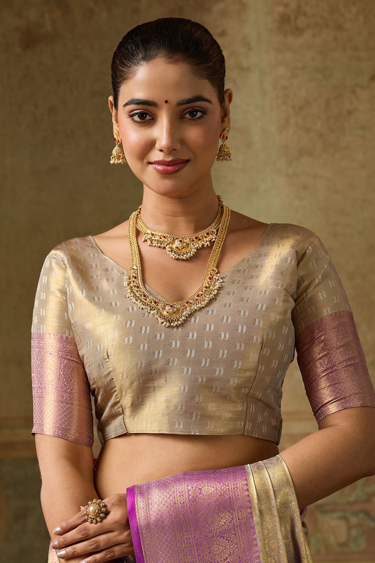 Buy MySilkLove Porcelain Cream Woven Kanjivaram Saree Online