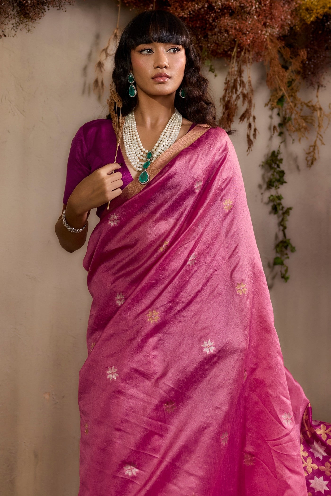 Buy MySilkLove Ultra Pink Tussar Handloom Silk Saree Online