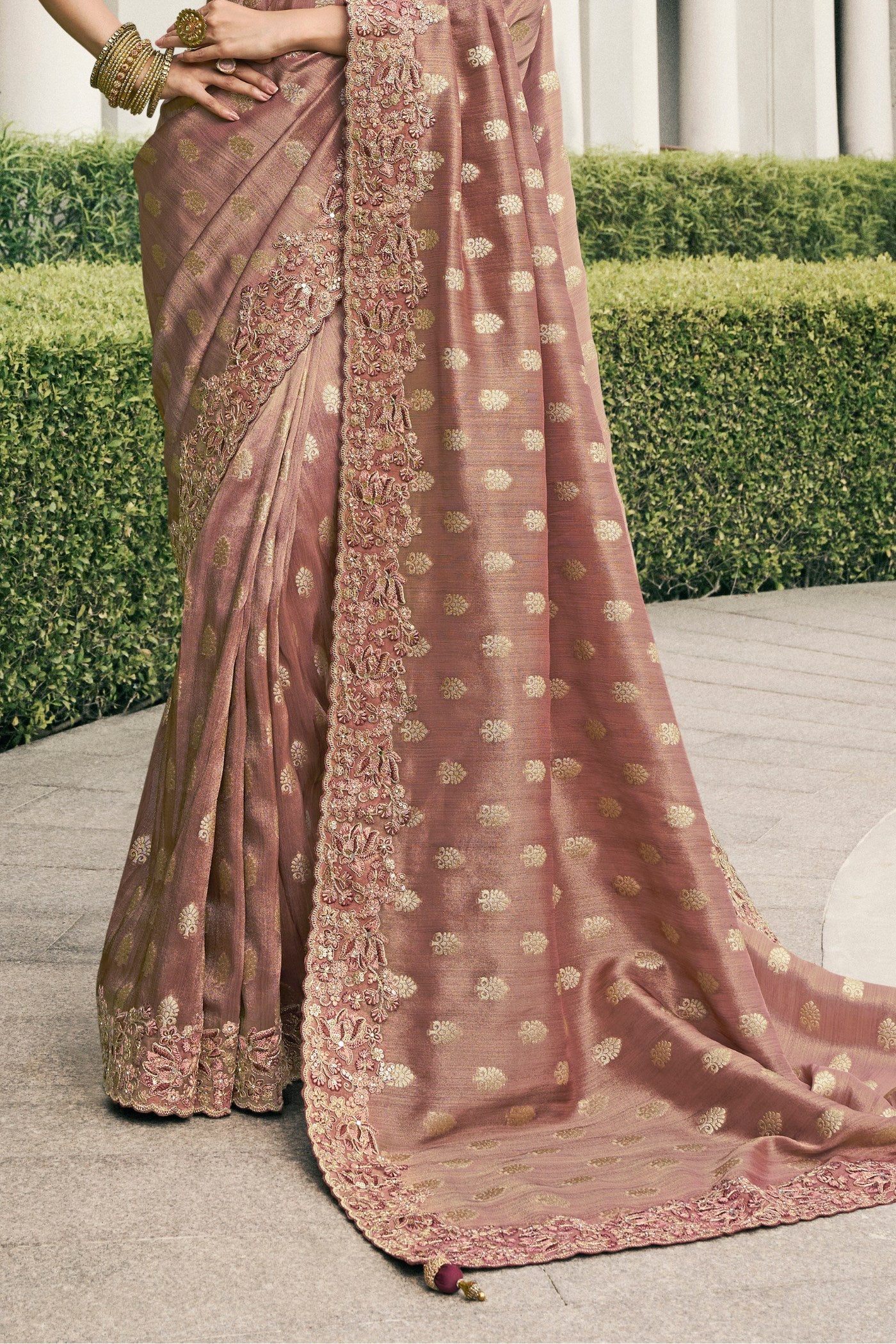 Buy MySilkLove Coffee Brown Banarasi Designer Embroidered Saree Online