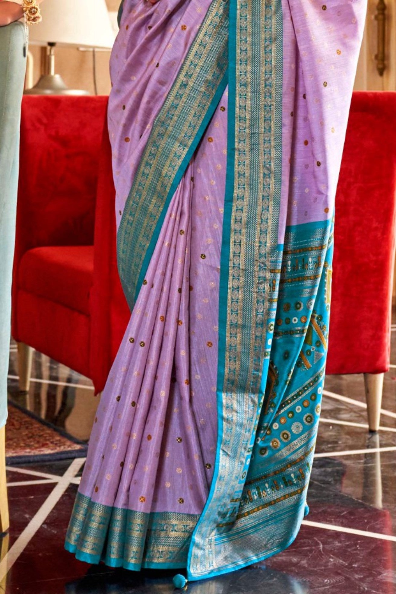 Buy MySilkLove Helio Lavender Printed Patola Saree Online