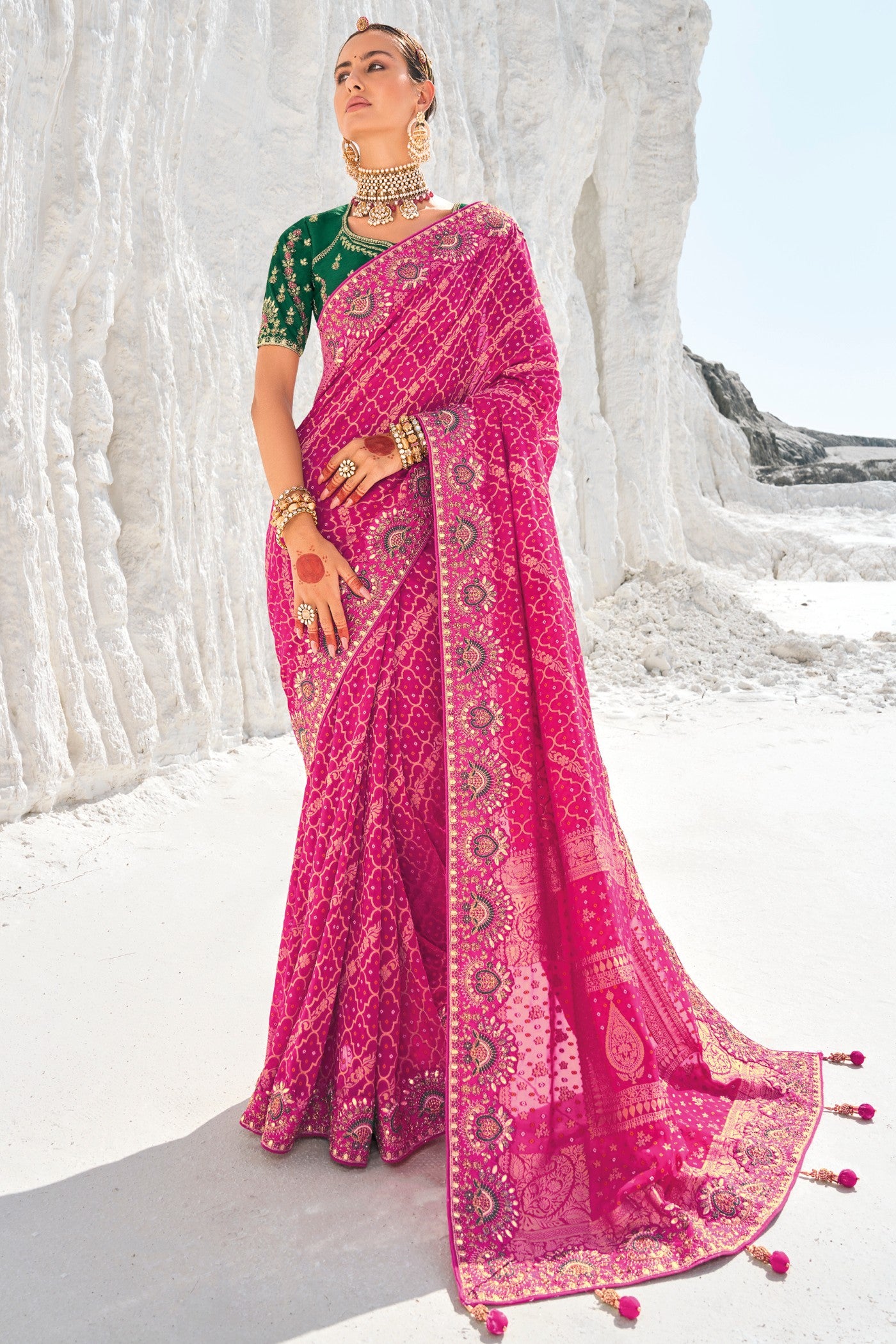 Buy MySilkLove China Rose Pink Georgette Patola Saree Online