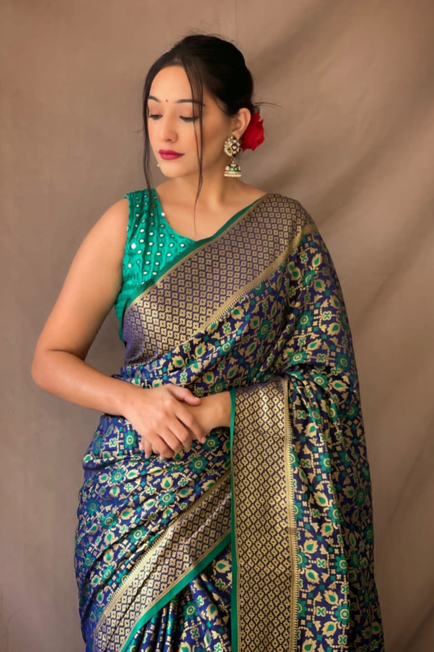 MySilkLove Dark Teal Green Zari Woven Banarasi Saree