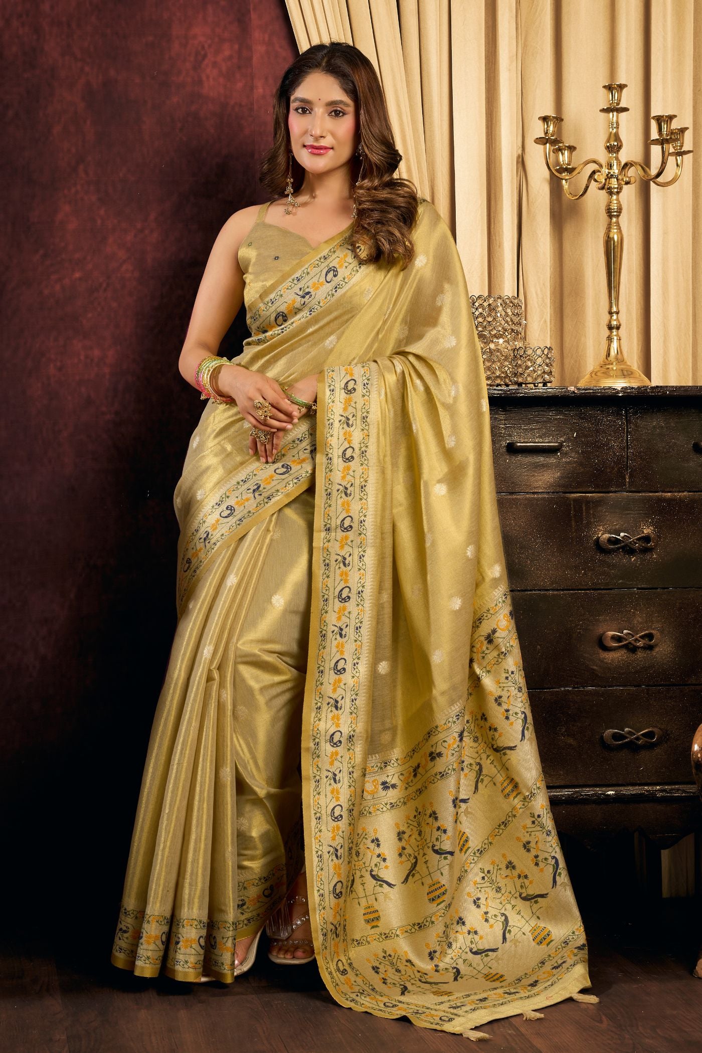 Buy MySilkLove Ochre Yellow Woven Tissue Paithani Saree Online