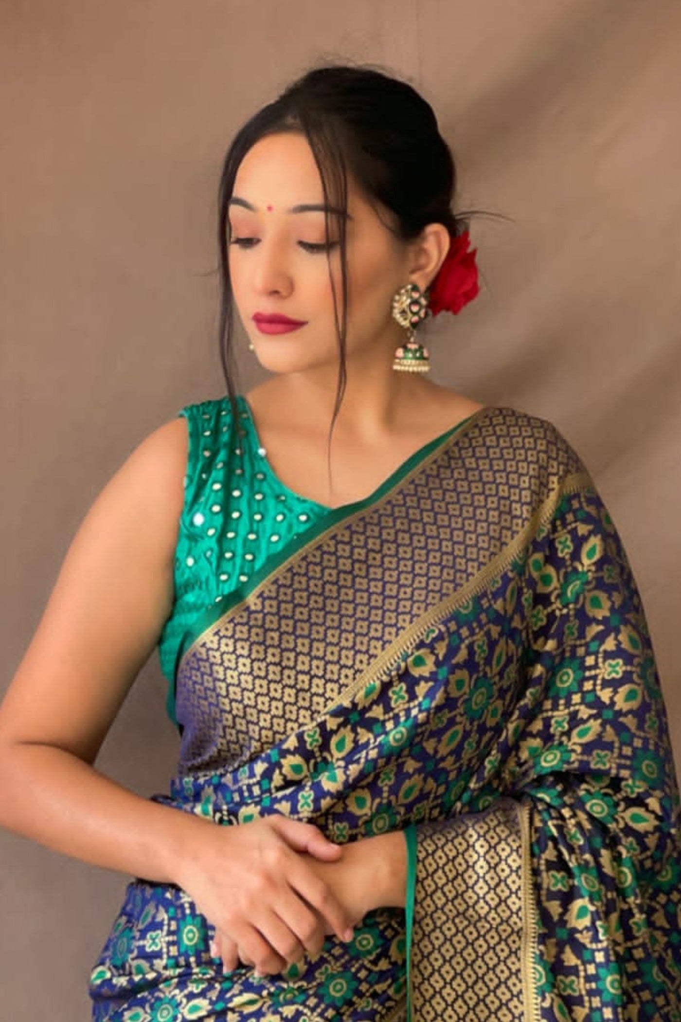 Buy MySilkLove Dark Teal Green Zari Woven Banarasi Saree Online