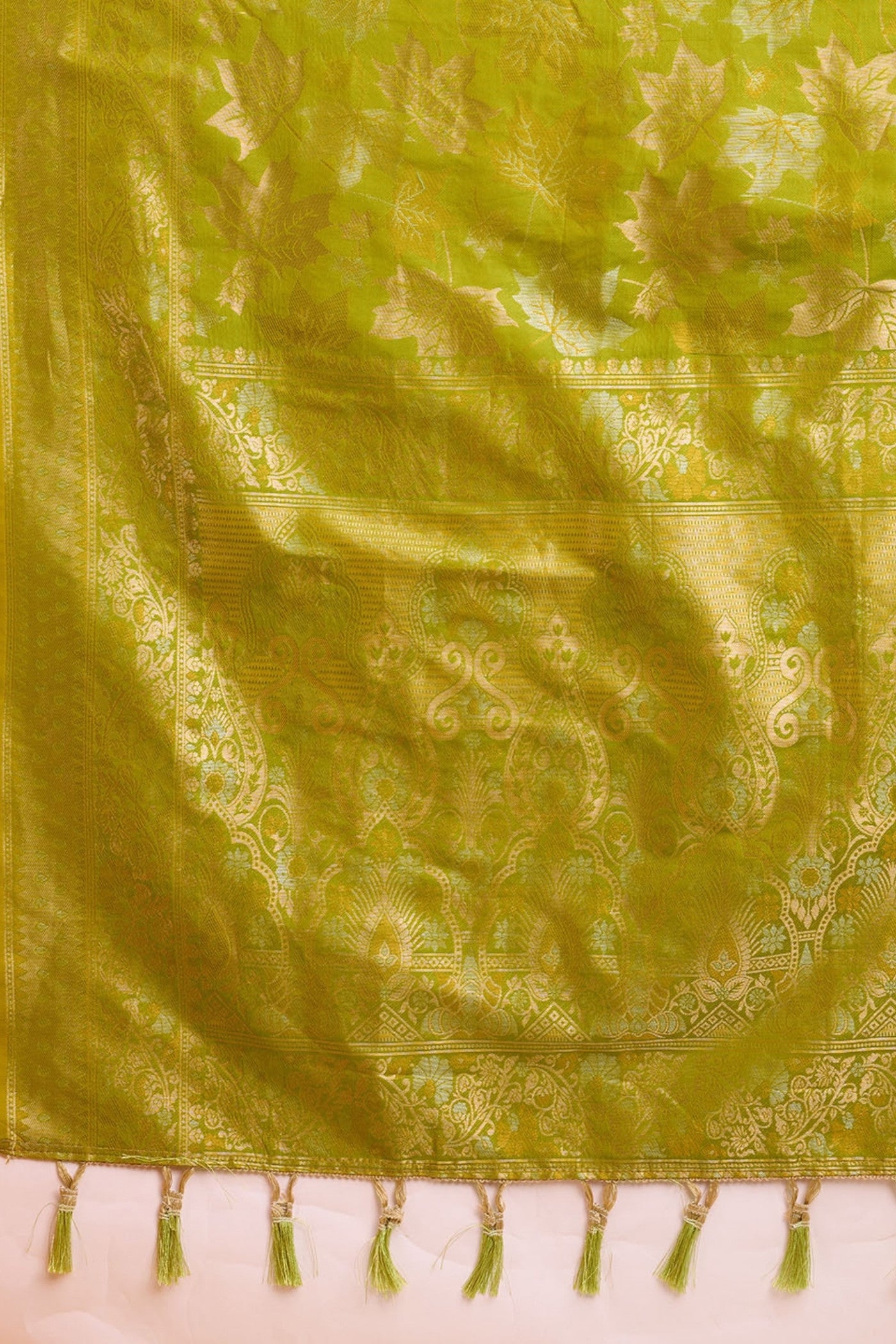 Buy MySilkLove Volt Green Banarasi Soft Silk Saree Online