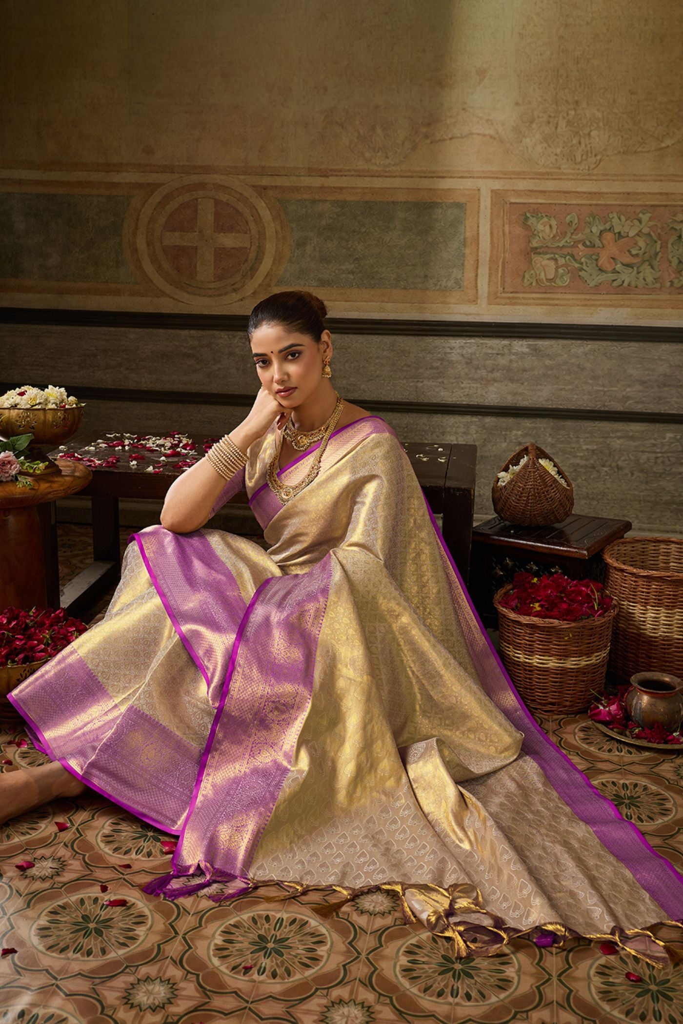 MySilkLove Porcelain Cream Woven Kanjivaram Saree