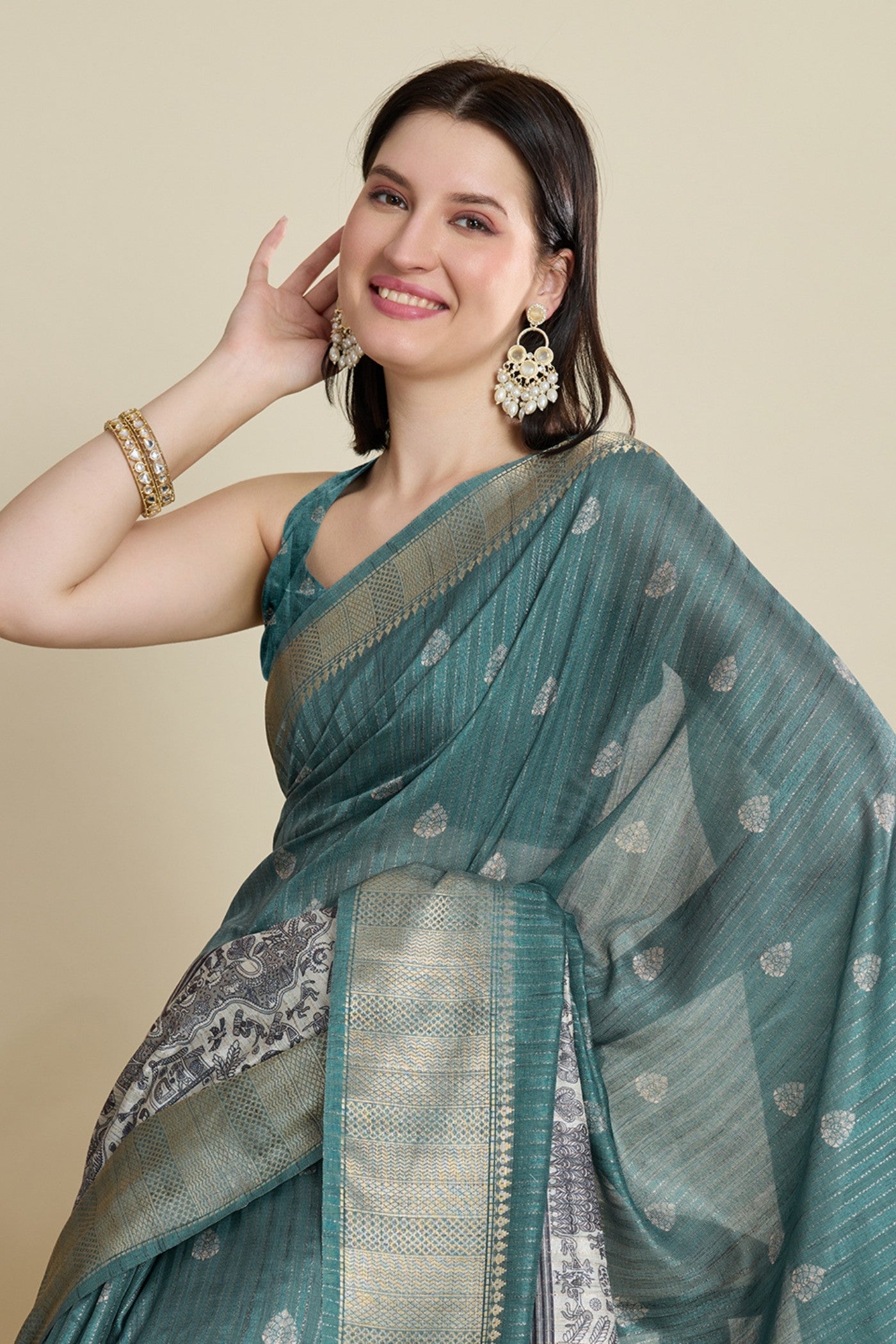 MySilkLove Lawn Green Woven Cotton Saree