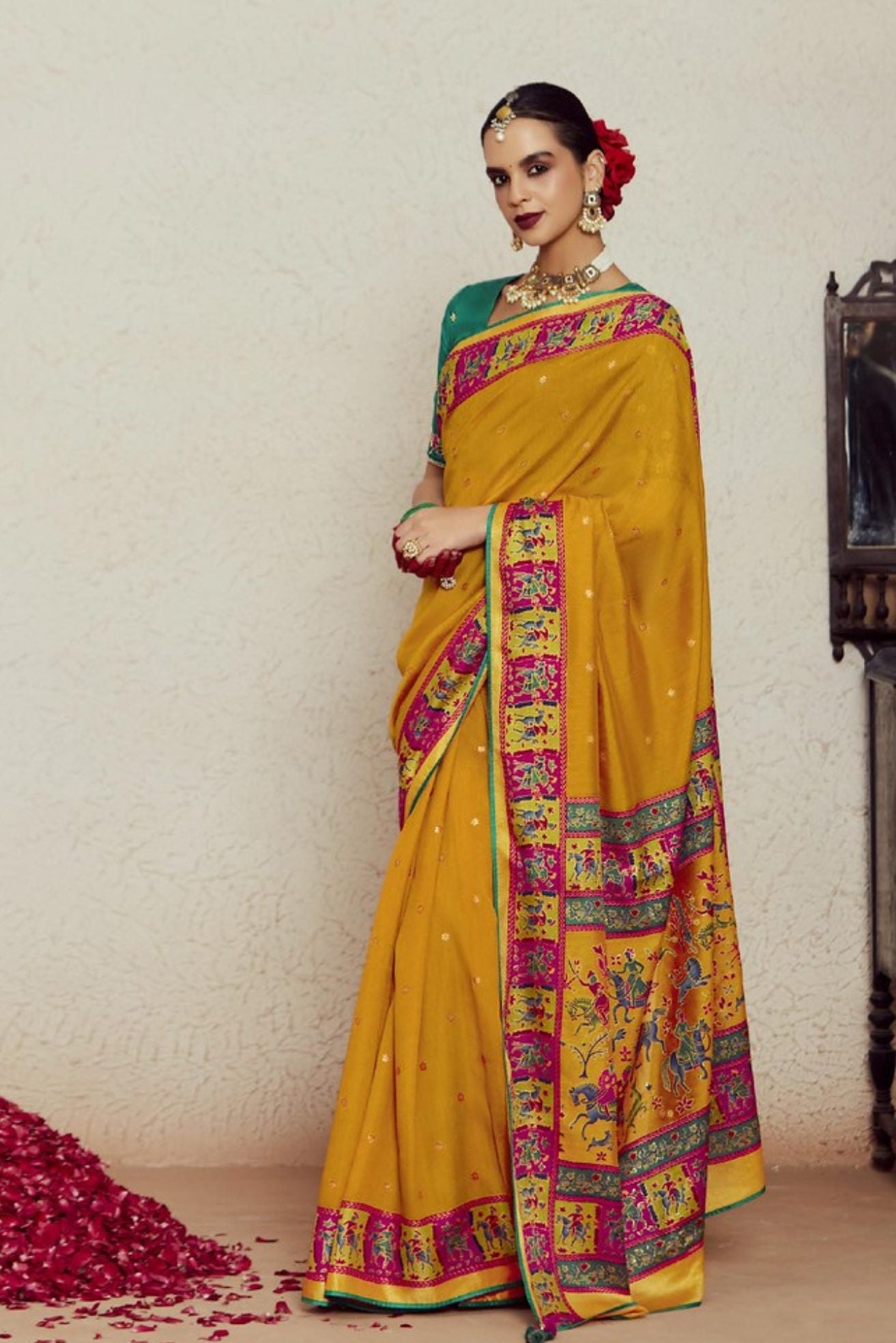 Buy MySilkLove Meteor Yellow Printed Brasso Soft Silk Saree Online