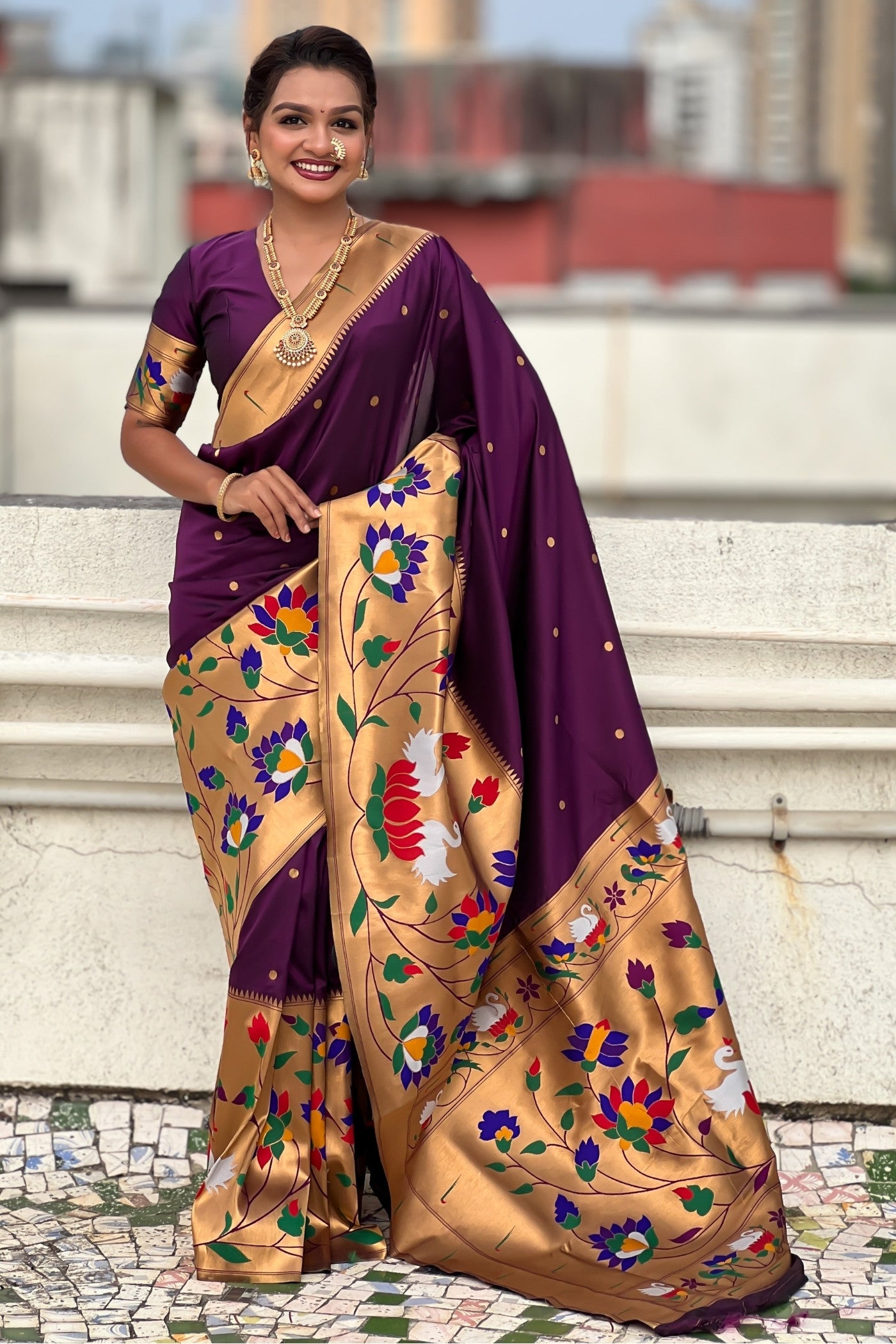 Buy MySilkLove Rasin Purple Woven Paithani Saree Online