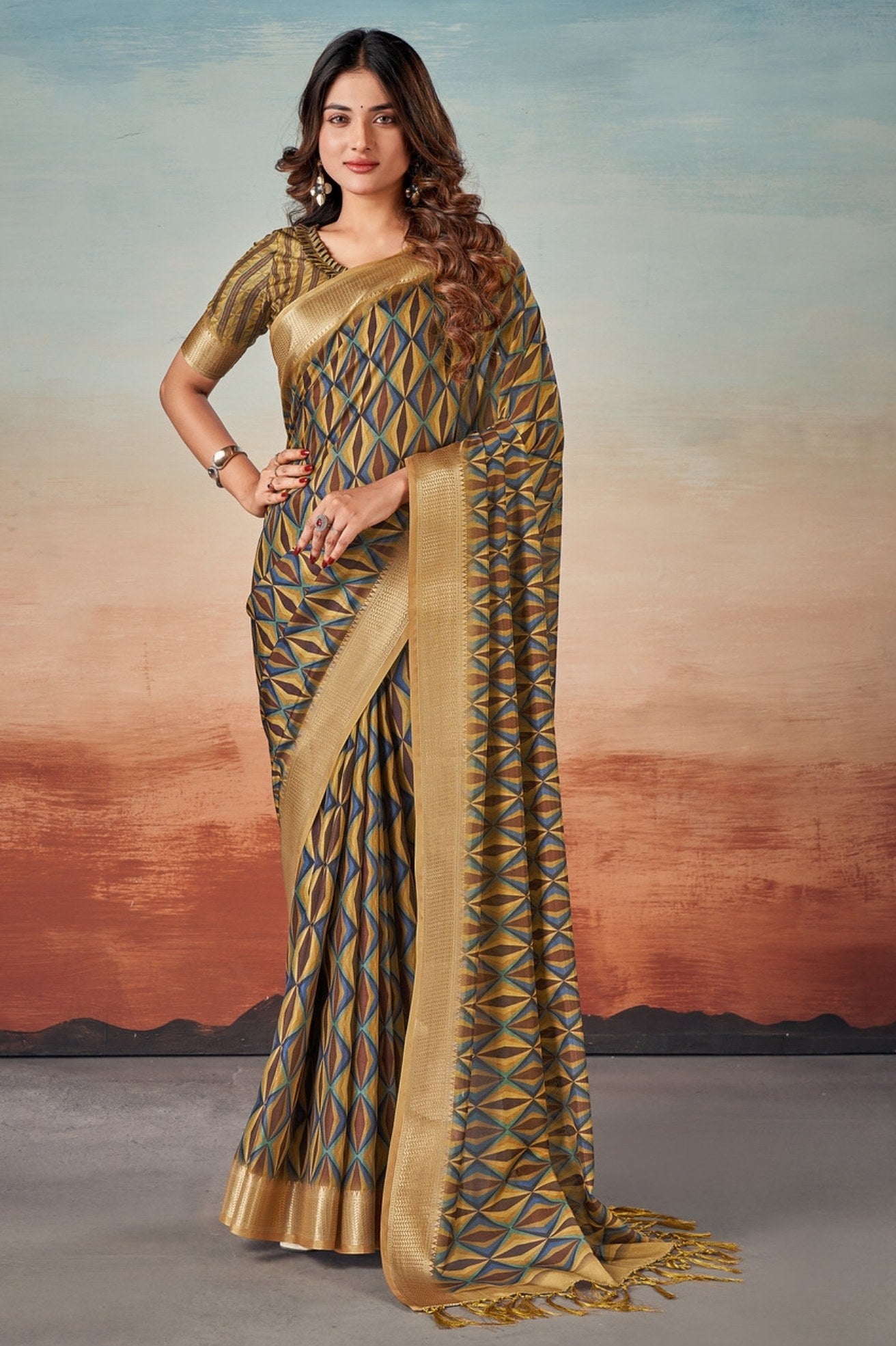 Buy MySilkLove Sorell Brown Banarasi Digital Printed Saree Online