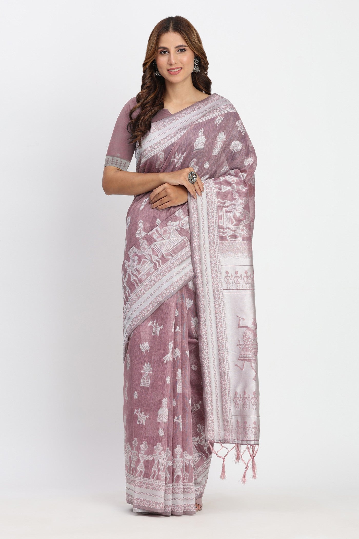Buy MySilkLove Mauve Purple Woven Linen Cotton Saree Online