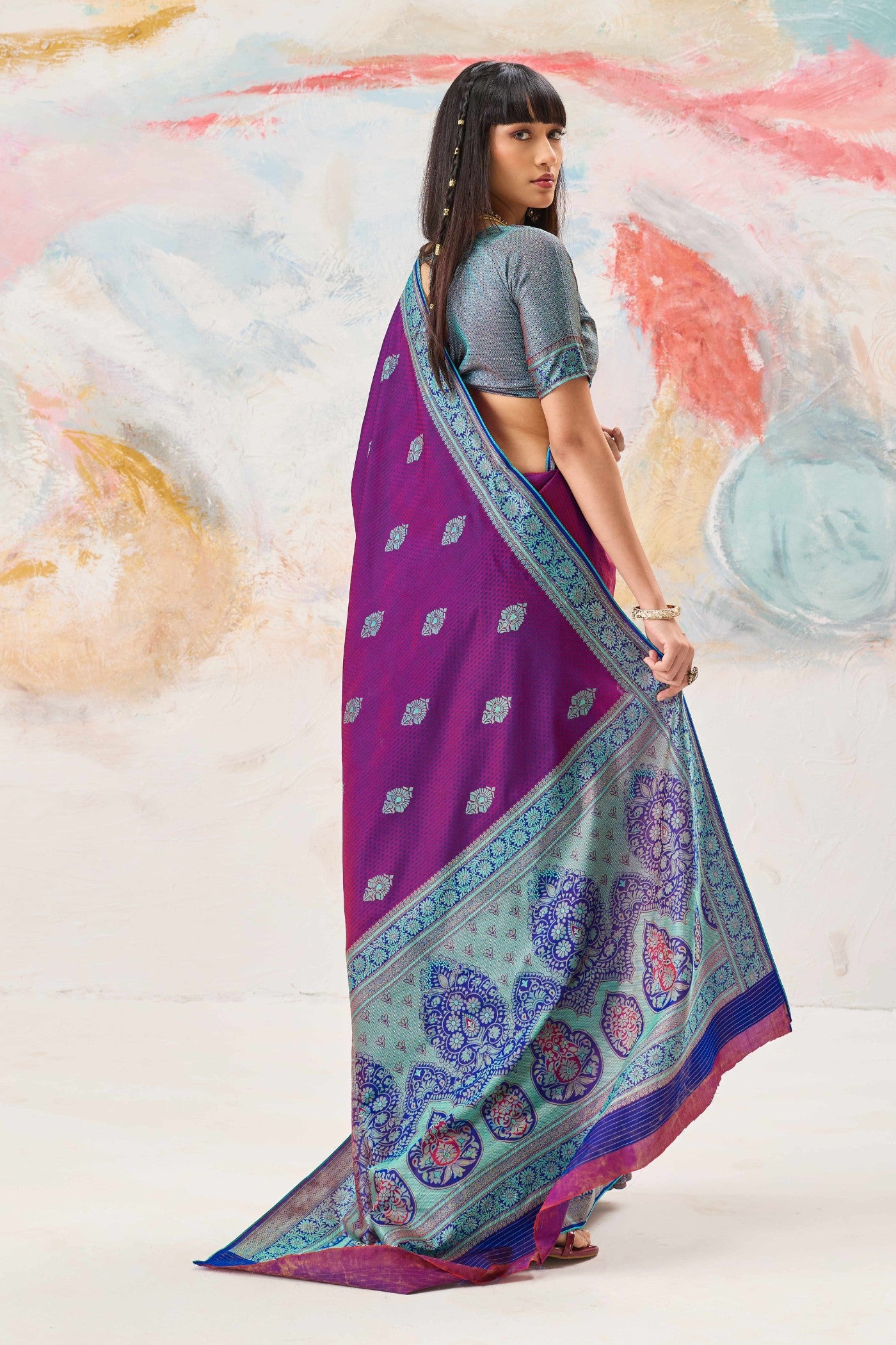 Buy MySilkLove Heliotrope Purple Woven Tanchoi Kanjivaram Saree Online