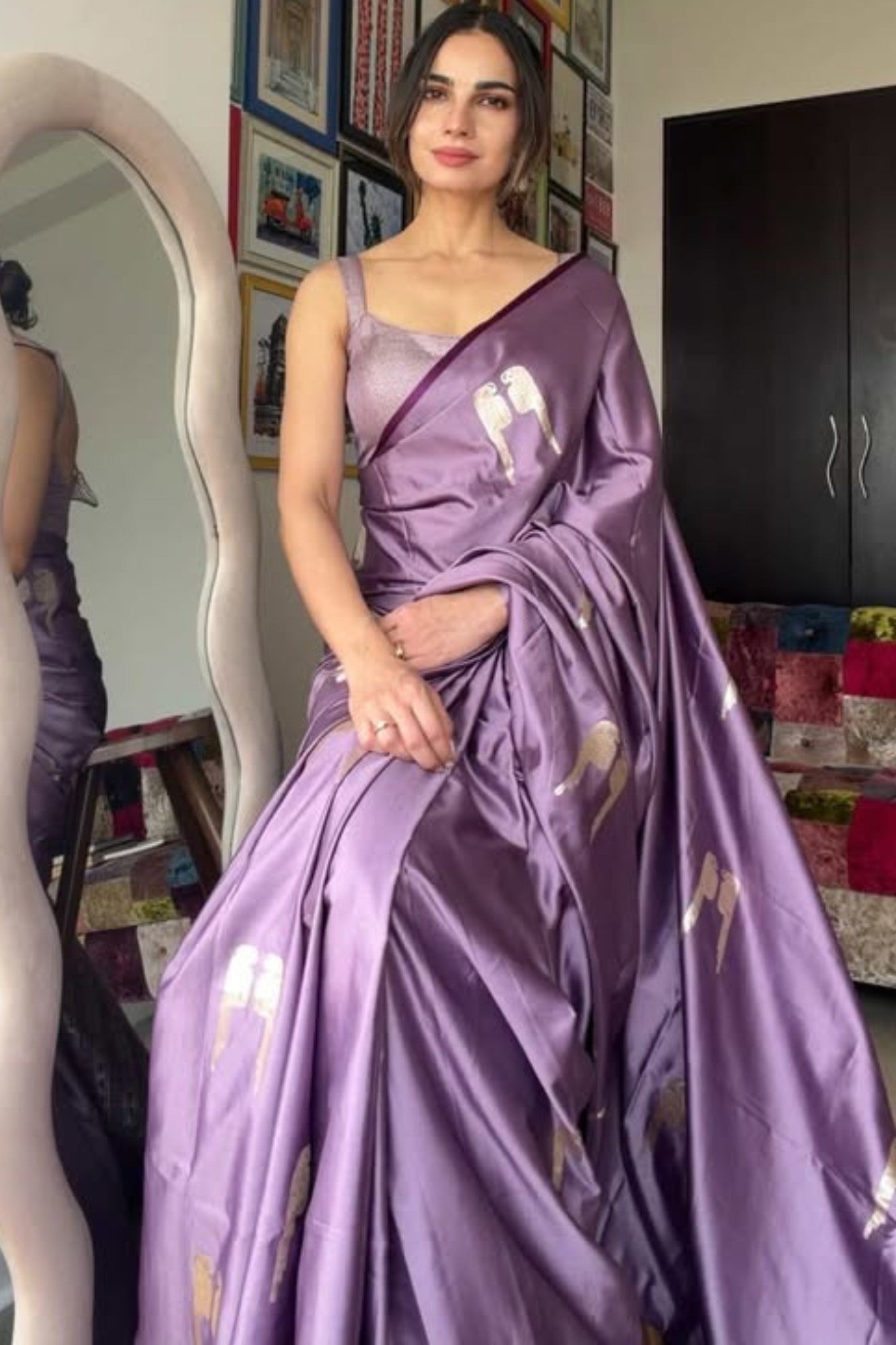 Buy MySilkLove Grape Purple Handloom Satin Soft Silk Saree Online