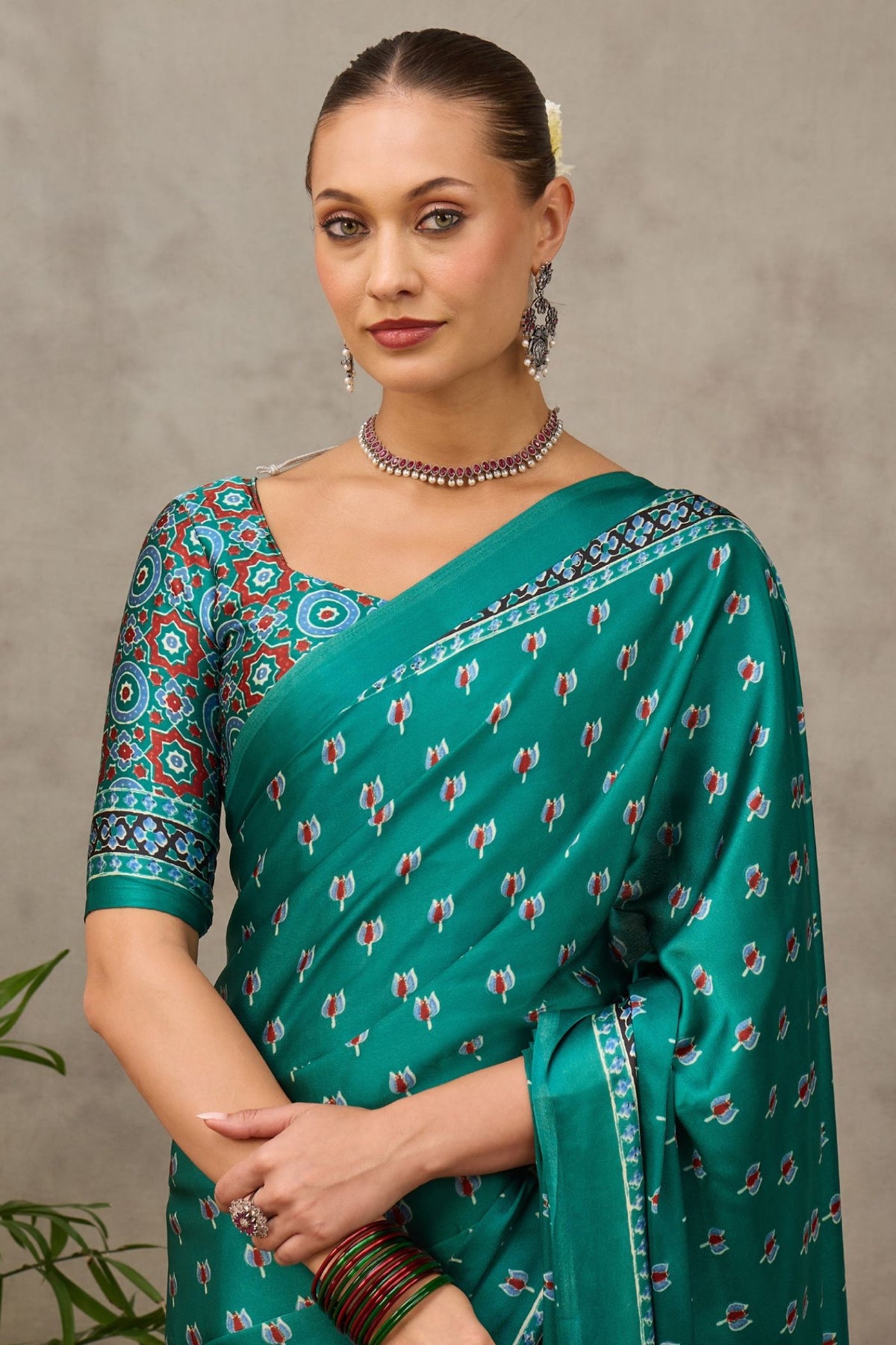Buy MySilkLove Mint Green and Brown Modal Satin Printed Silk Saree Online