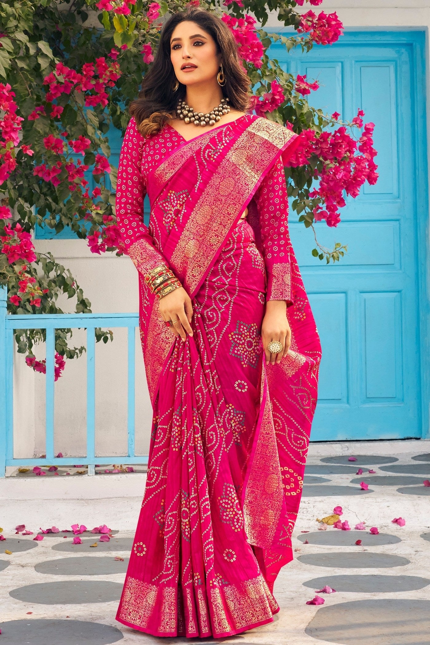 Buy MySilkLove Jazzberry Jam Pink Banarasi Printed Saree Online