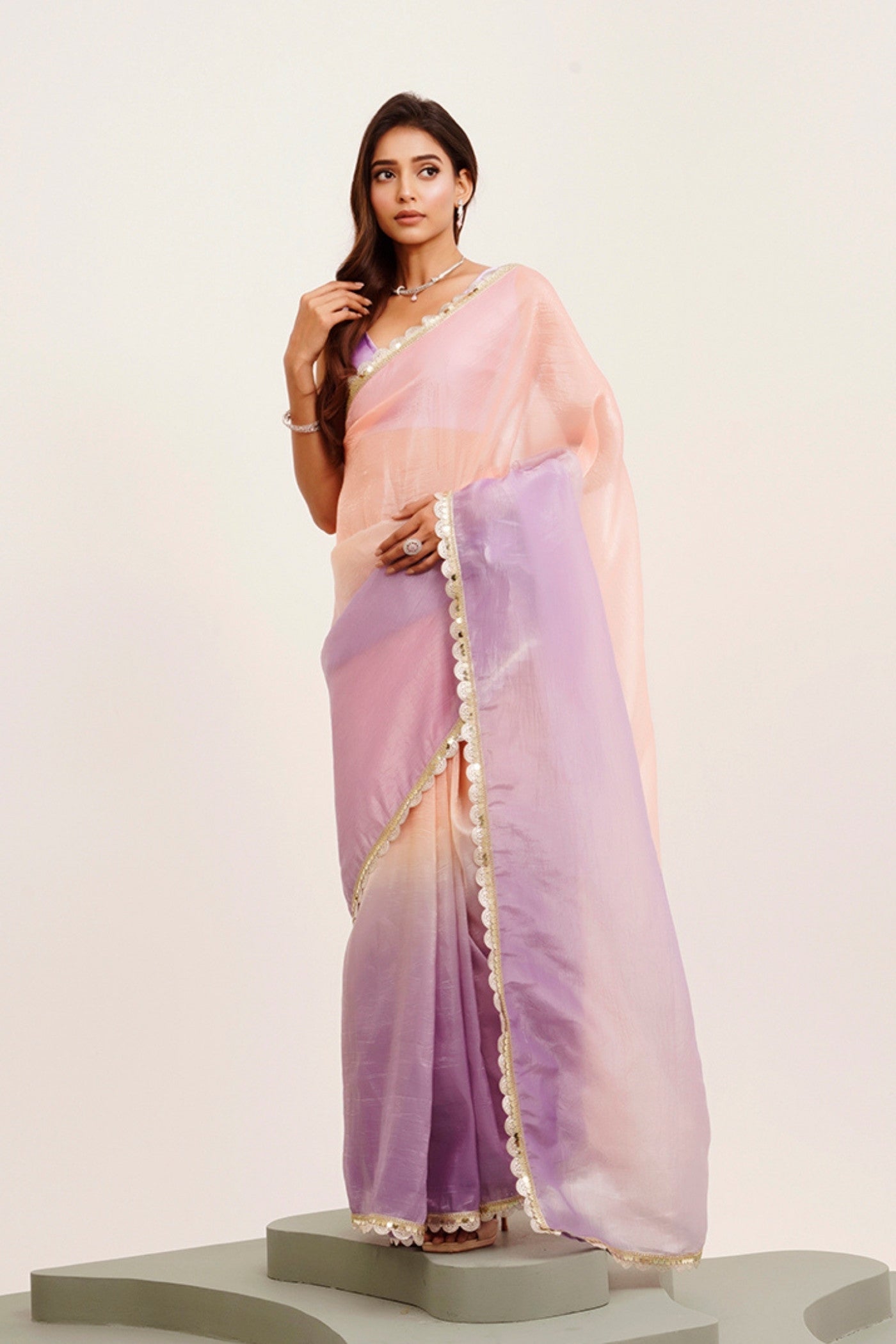 Buy MySilkLove Light Peach and Lavender Tissue Partywear Saree Online