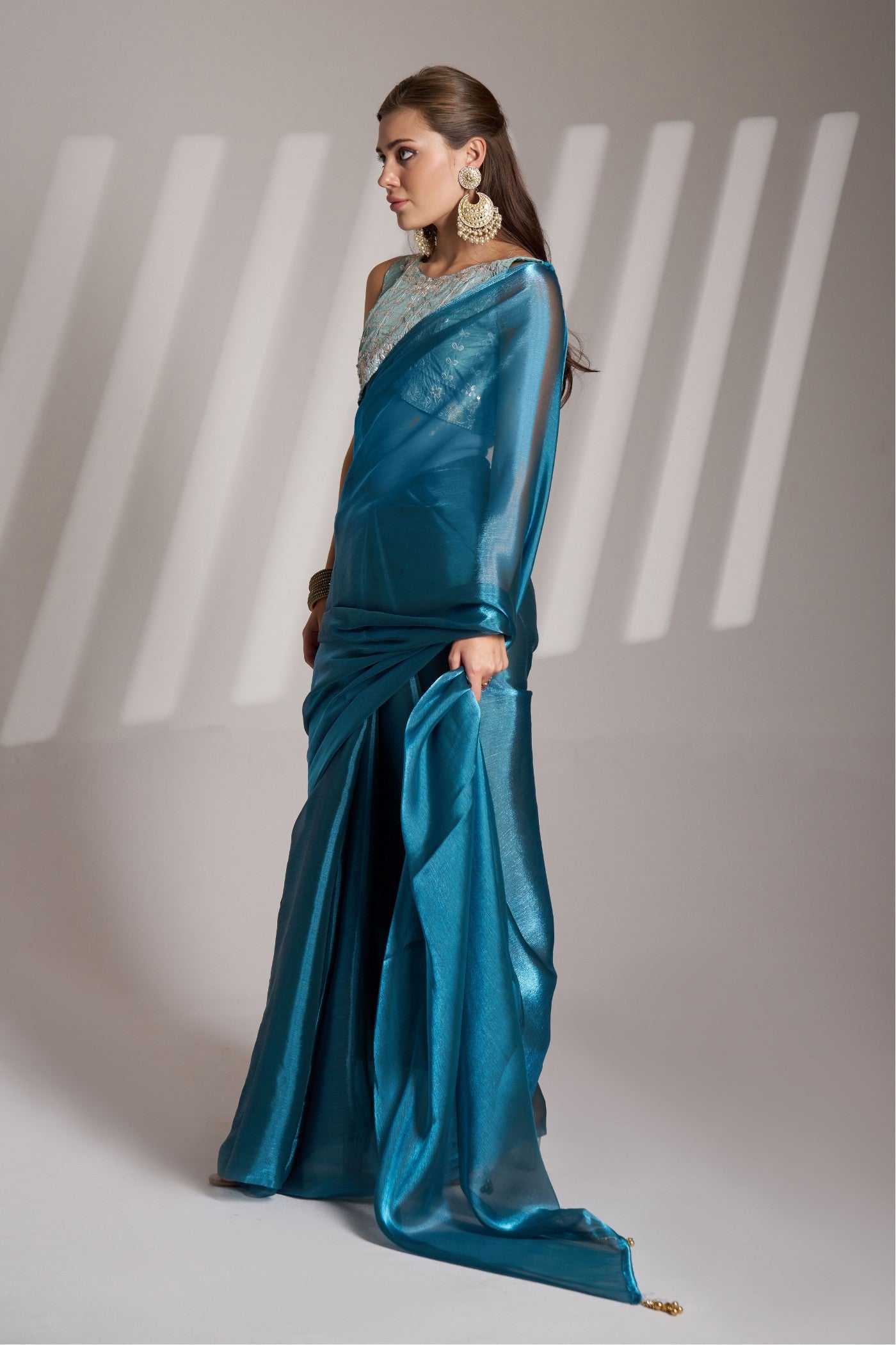 Buy MySilkLove Denim Blue Partywear Net Saree Online