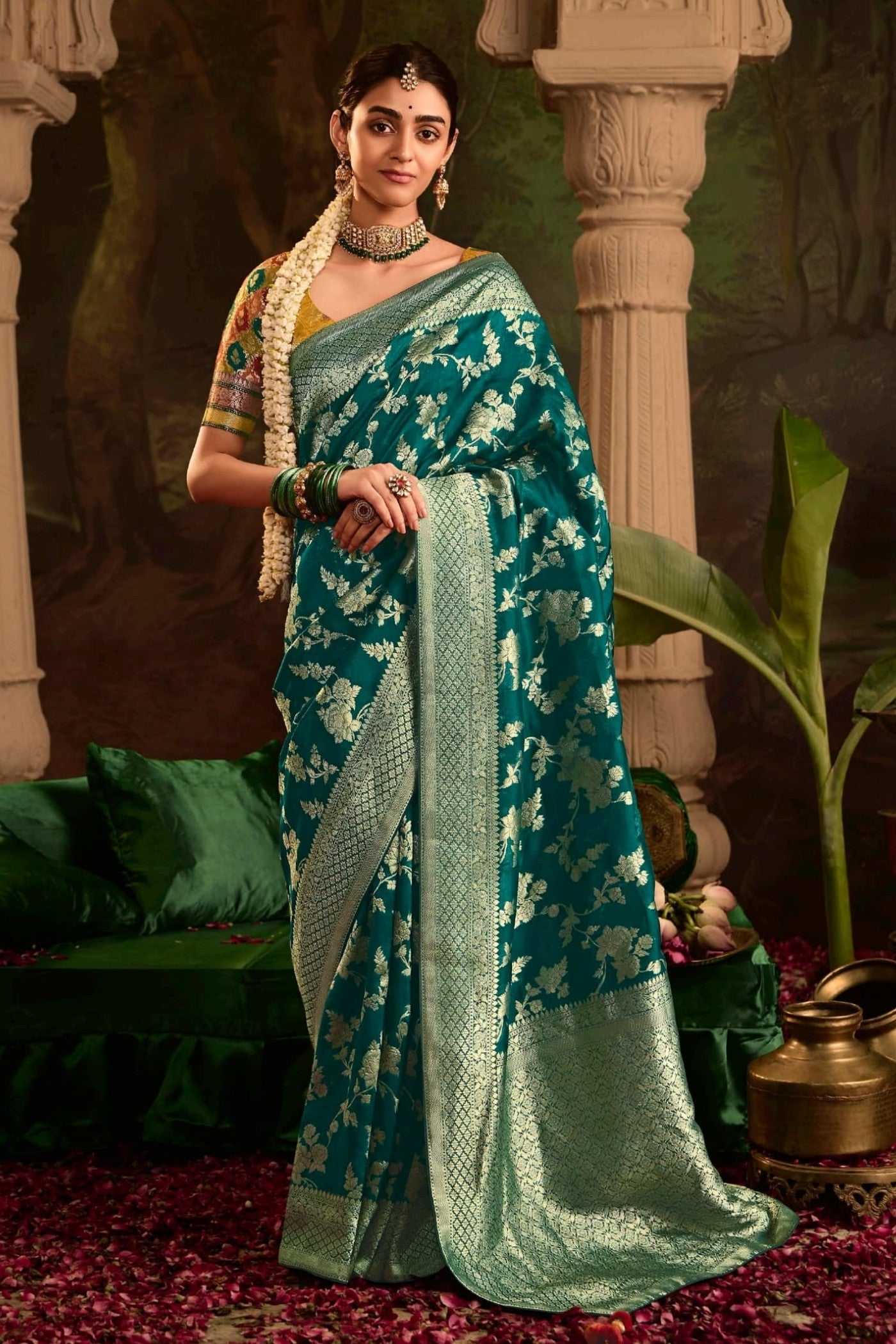 Buy MySilkLove Oracle Green Designer Banarasi Dola Silk Saree Online