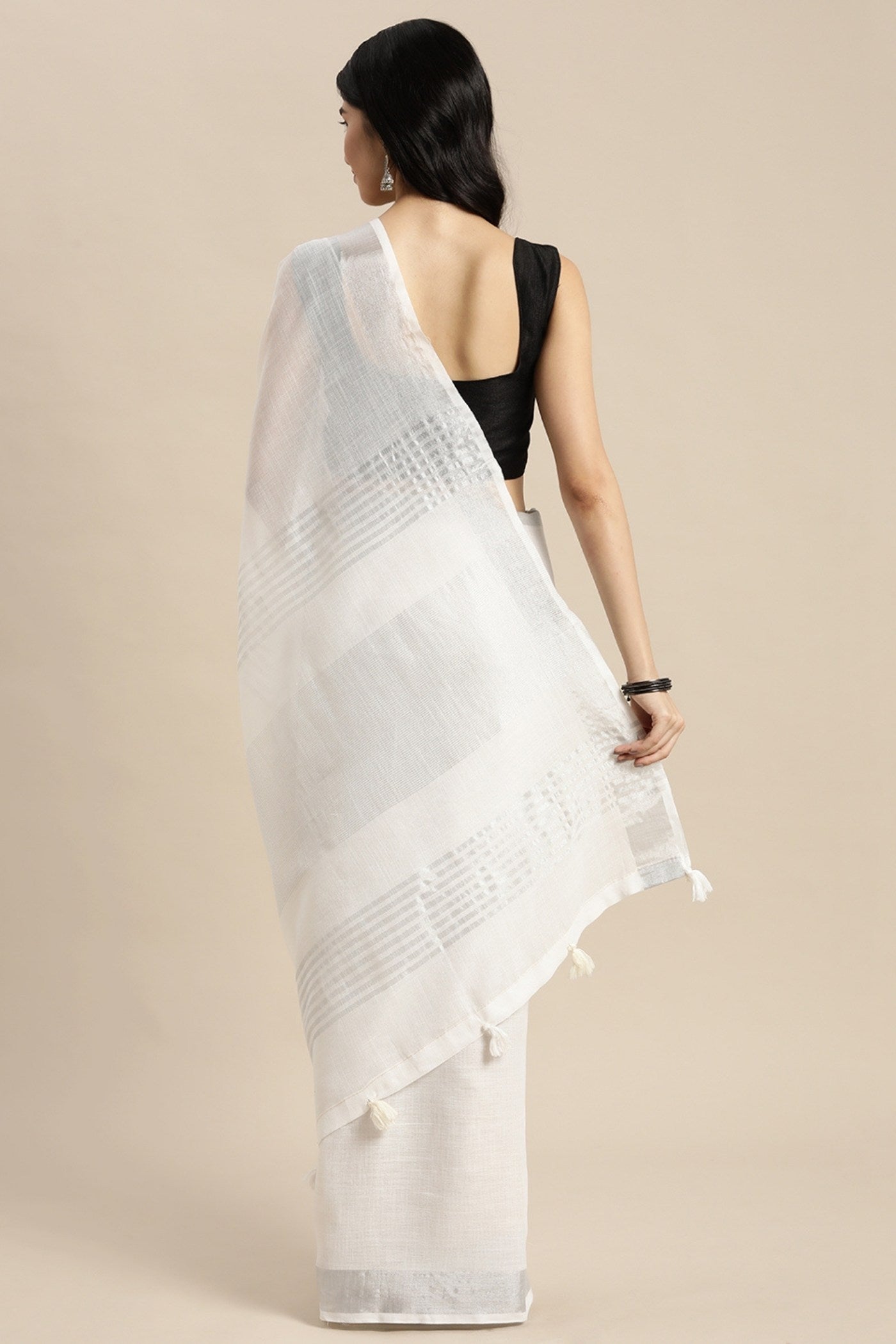 Buy MySilkLove Lily White Woven Linen Cotton Saree Online
