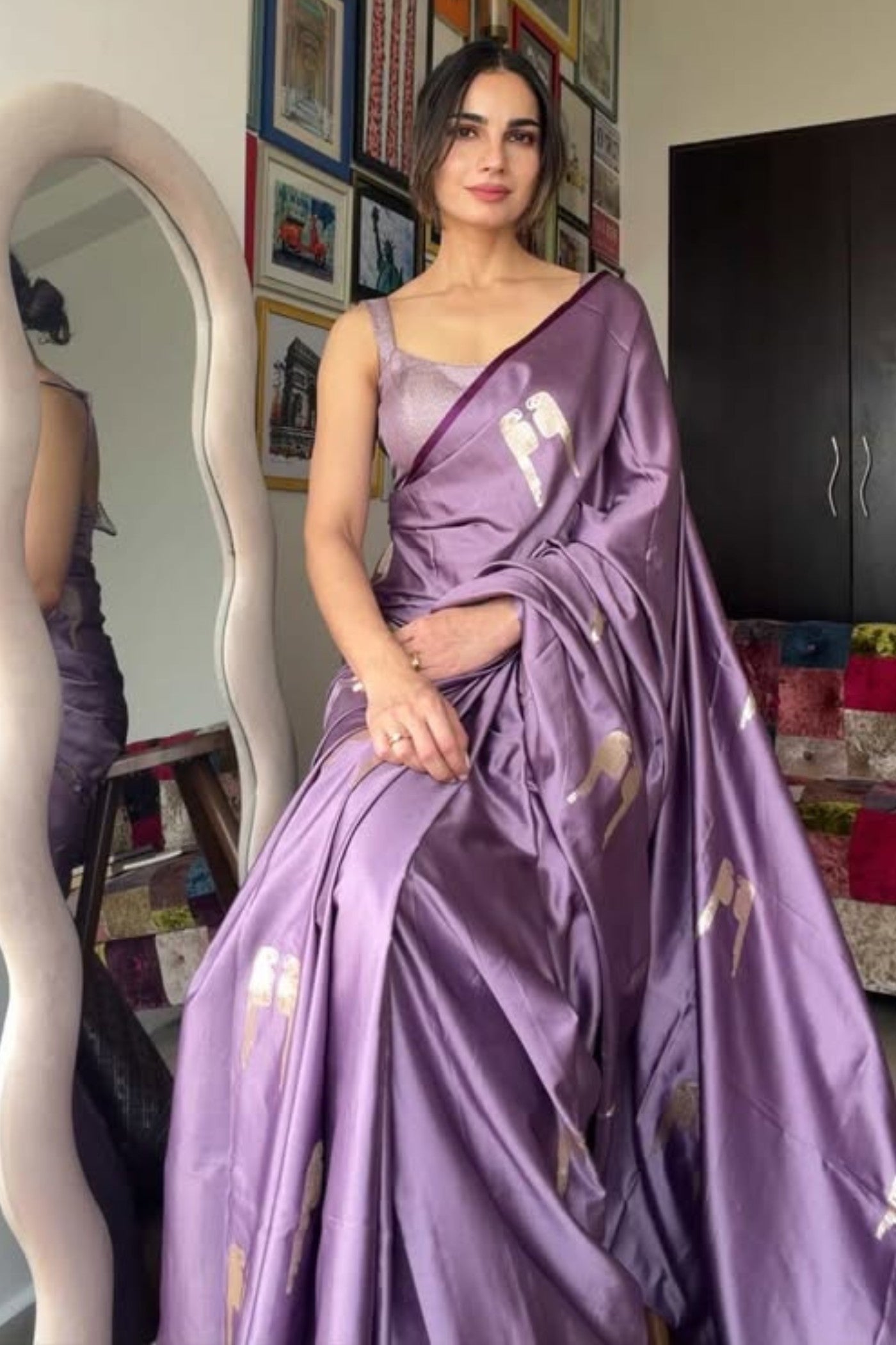 Buy MySilkLove Grape Purple Handloom Satin Soft Silk Saree Online