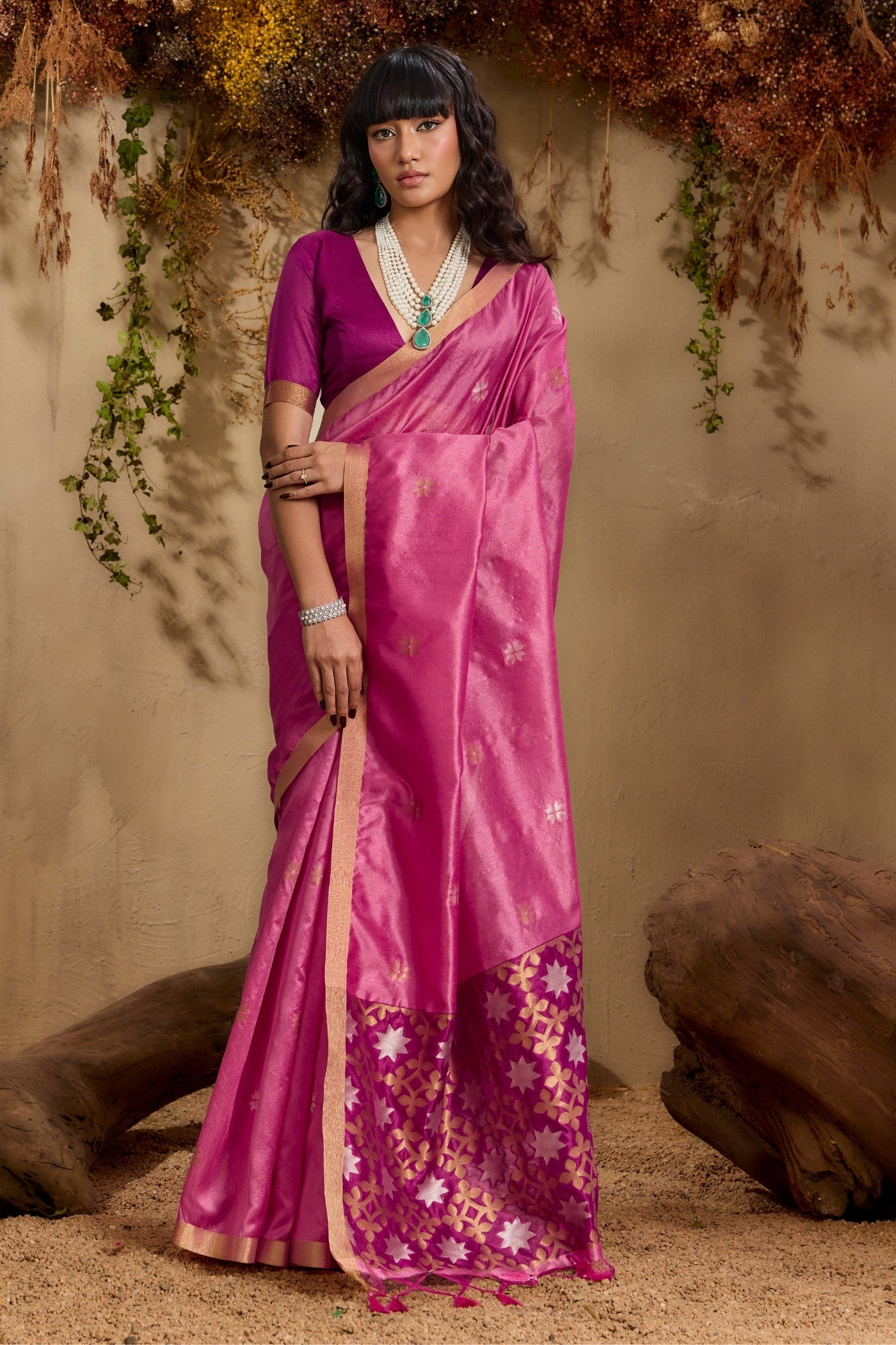 Buy MySilkLove Ultra Pink Tussar Handloom Silk Saree Online