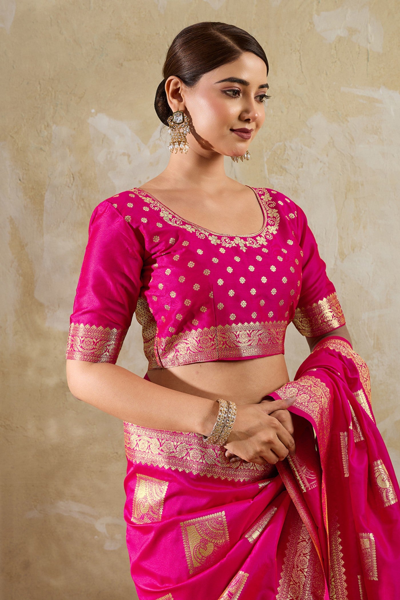 Buy MySilkLove Barbie Pink Woven Banarasi Soft Silk Saree Online