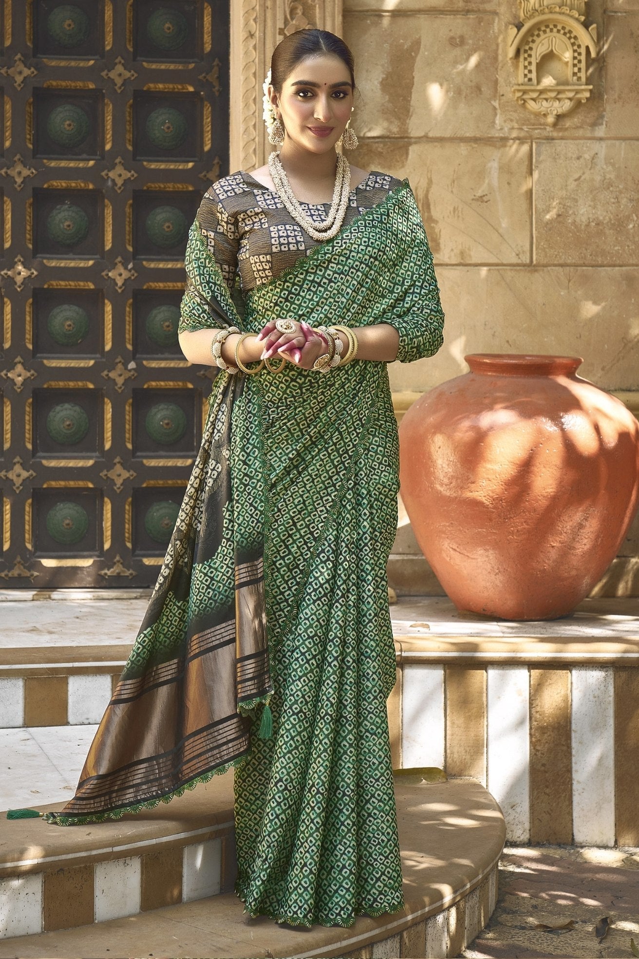 MySilkLove Finlandia Green Banarasi Designer Saree