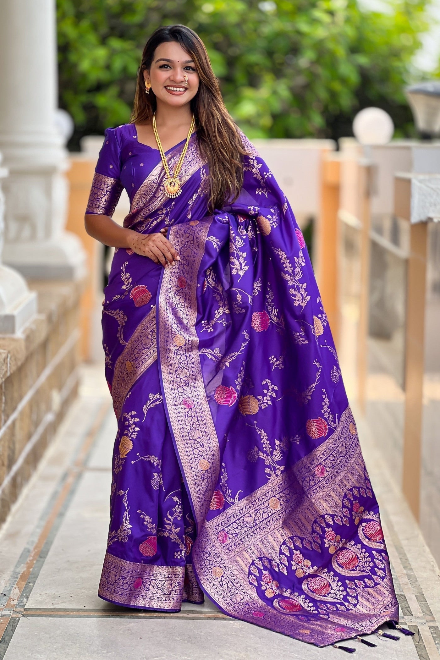 Buy MySilkLove Early Bird Purple Woven Banarasi Saree Online