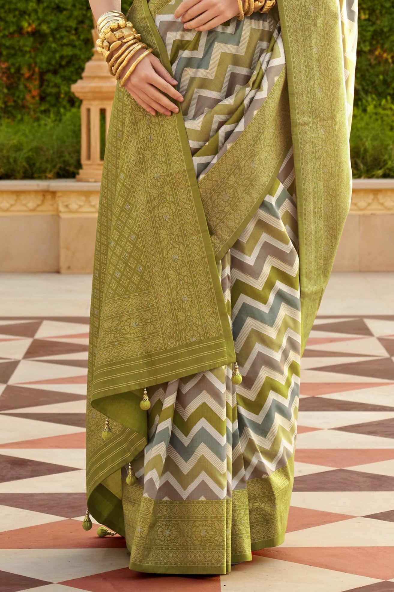 Buy MySilkLove Olive Green Woven Patola Printed Silk Saree Online