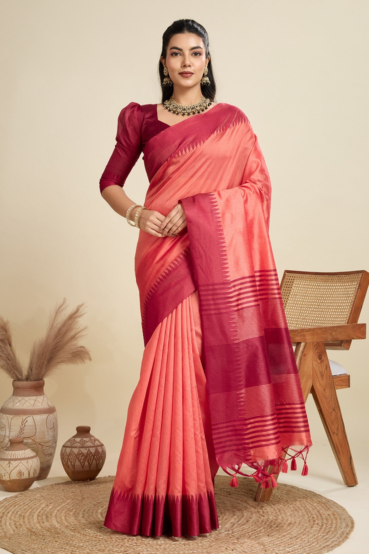 Buy MySilkLove Candy Peach Woven Raw Silk Saree Online