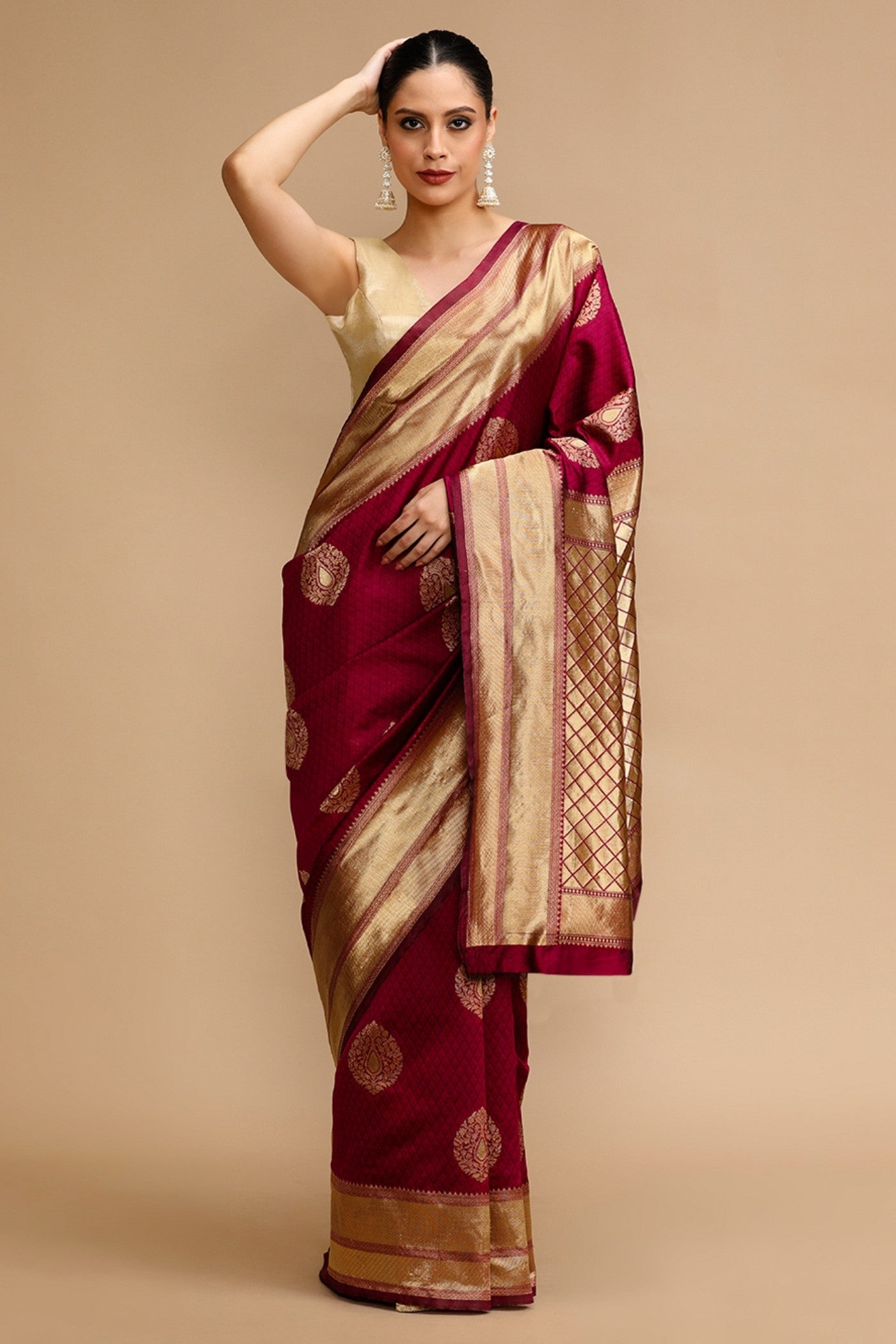 Buy MySilkLove Candy Red Woven Jacquard Lichi Silk Saree Online