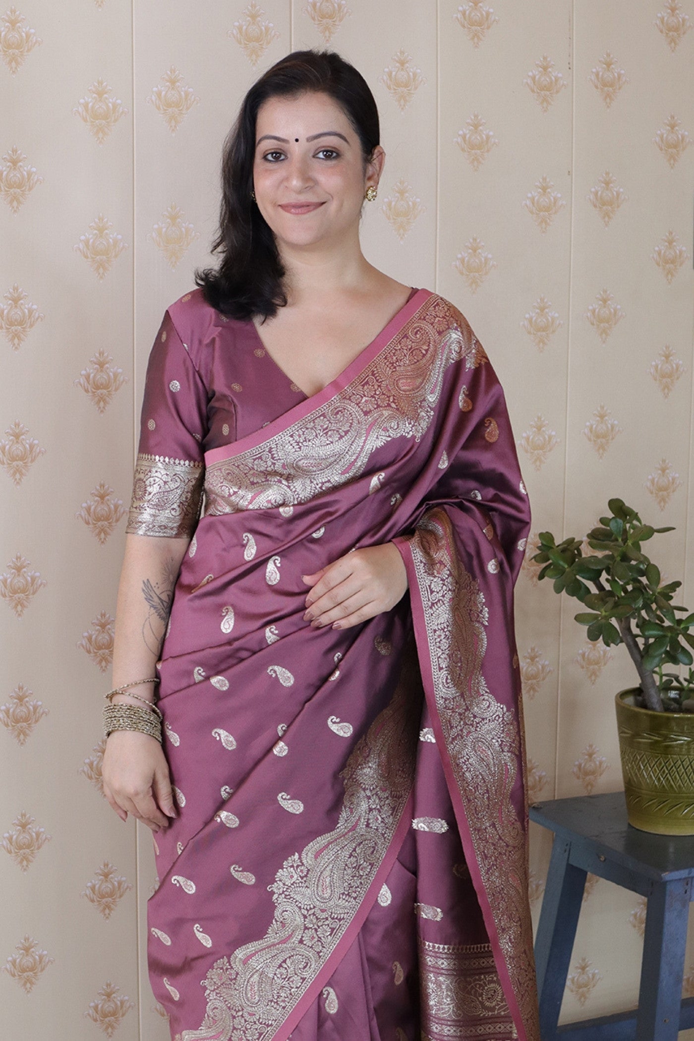 Buy MySilkLove Mauve Purple Banarasi Handloom Saree Online