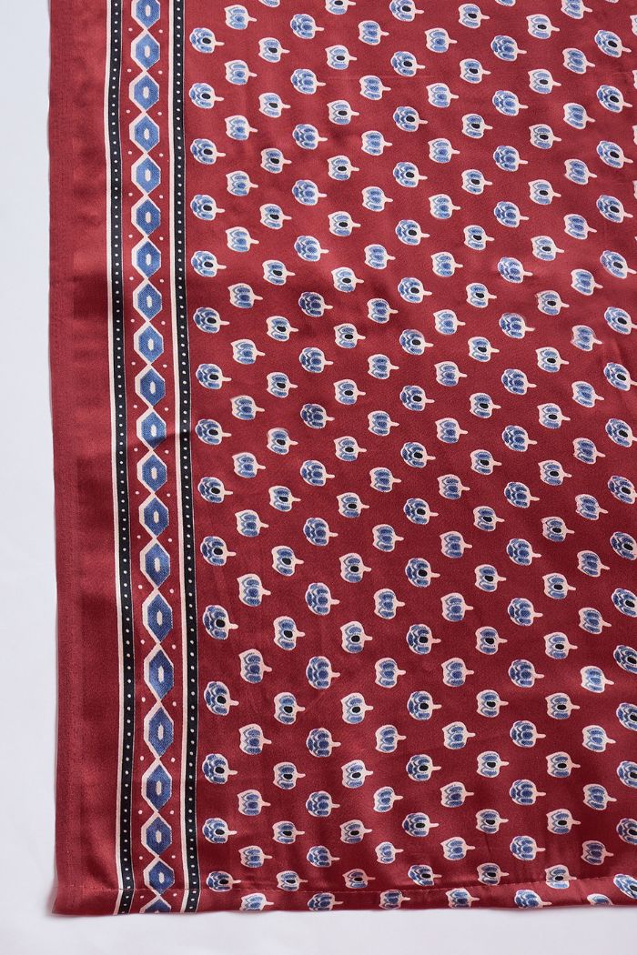 Buy MySilkLove Wine Maroon Modal Ajrakh Satin Printed Mirror Work Saree Online