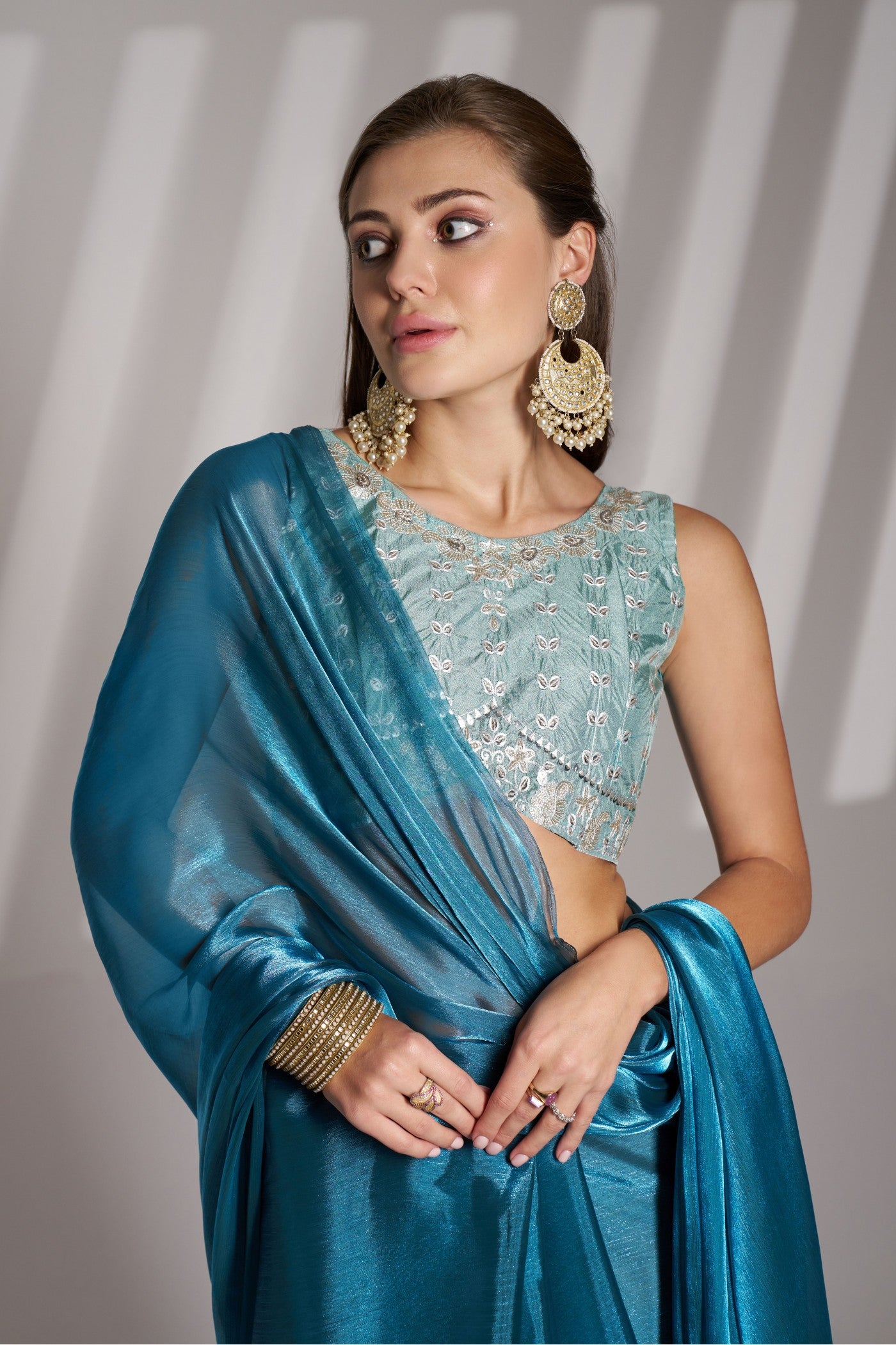 Buy MySilkLove Denim Blue Partywear Net Saree Online