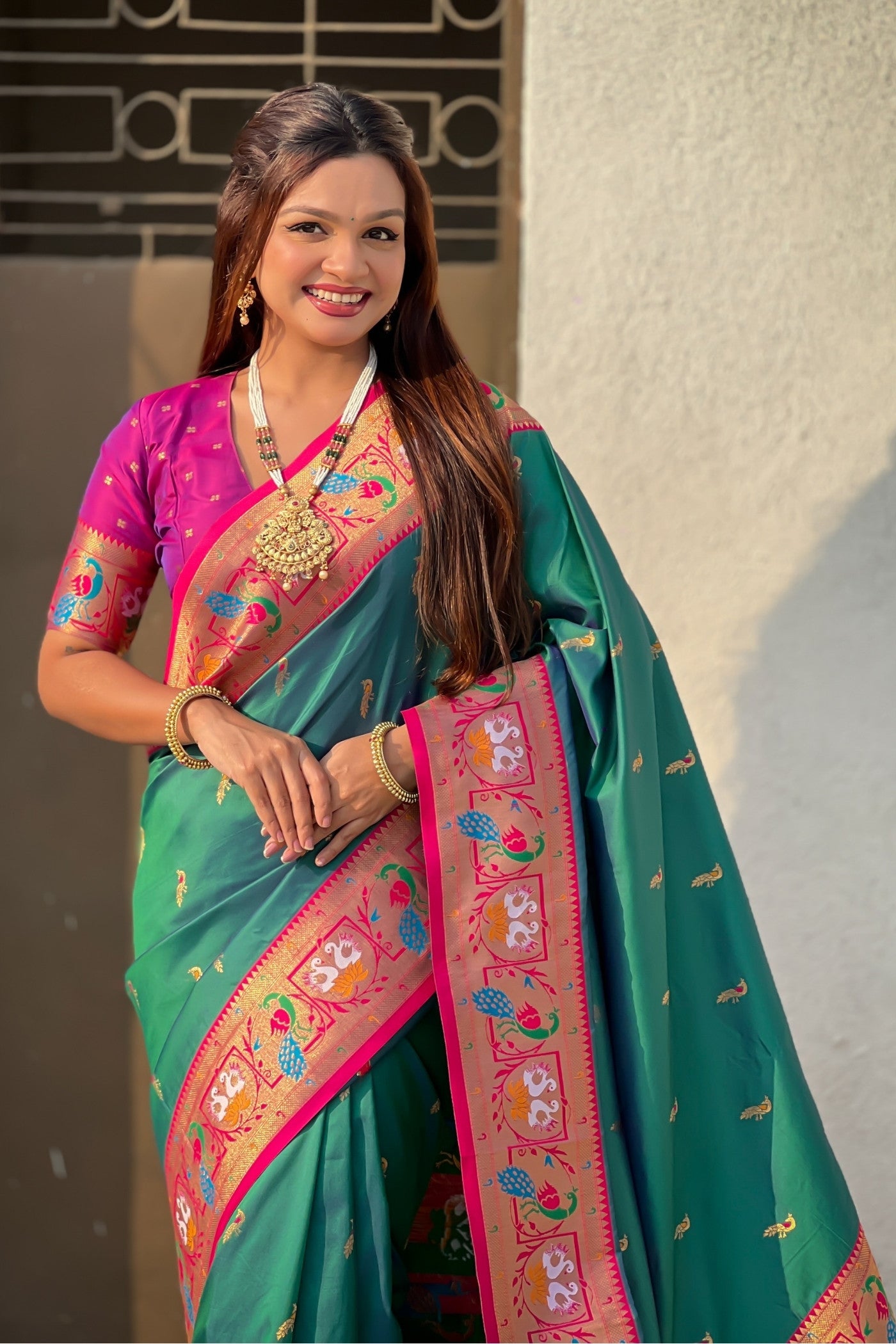 Buy MySilkLove Forest Green Zari Woven Paithani Saree Online