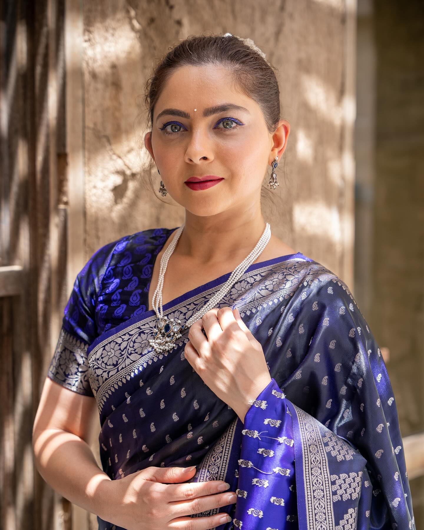 Buy MySilkLove Sonali Kulkarni in Martinique Blue Banarasi Handloom Satin Silk saree Online