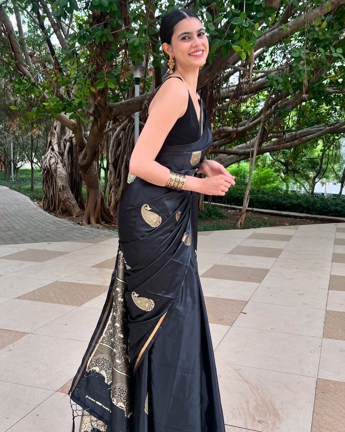 Buy MySilkLove Onyx Black Banarasi Satin Saree Online