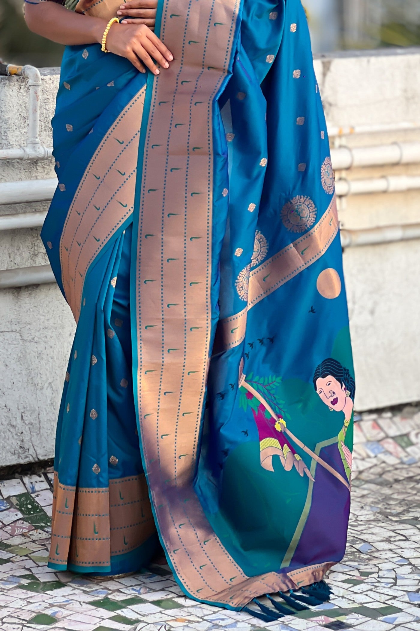 Buy MySilkLove Matisse Blue Woven Paithani Saree Online