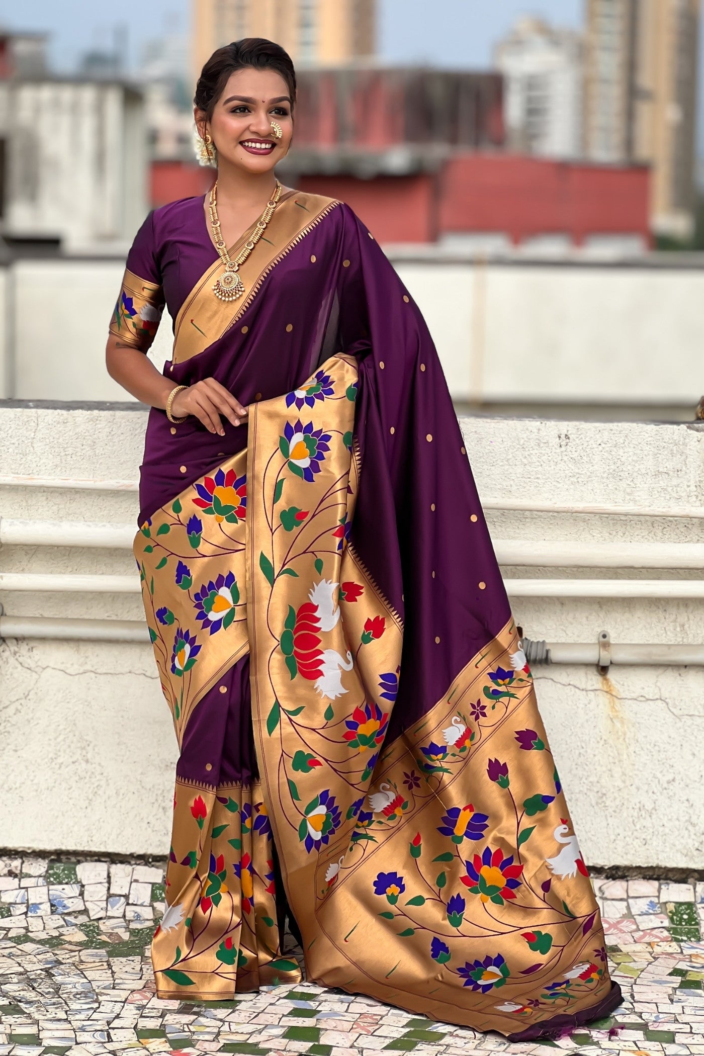 Buy MySilkLove Rasin Purple Woven Paithani Saree Online