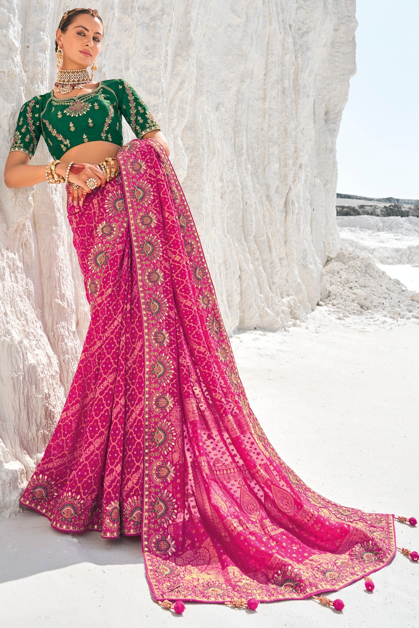 Buy MySilkLove China Rose Pink Georgette Patola Saree Online