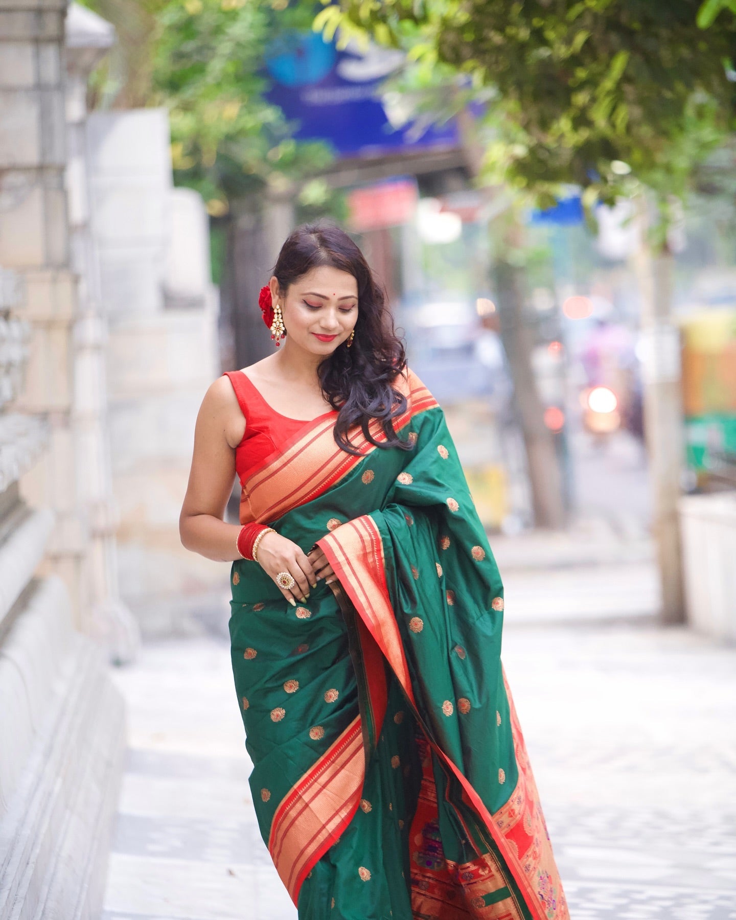 Buy MySilkLove Basil Green Woven Paithani Soft Silk Saree Online