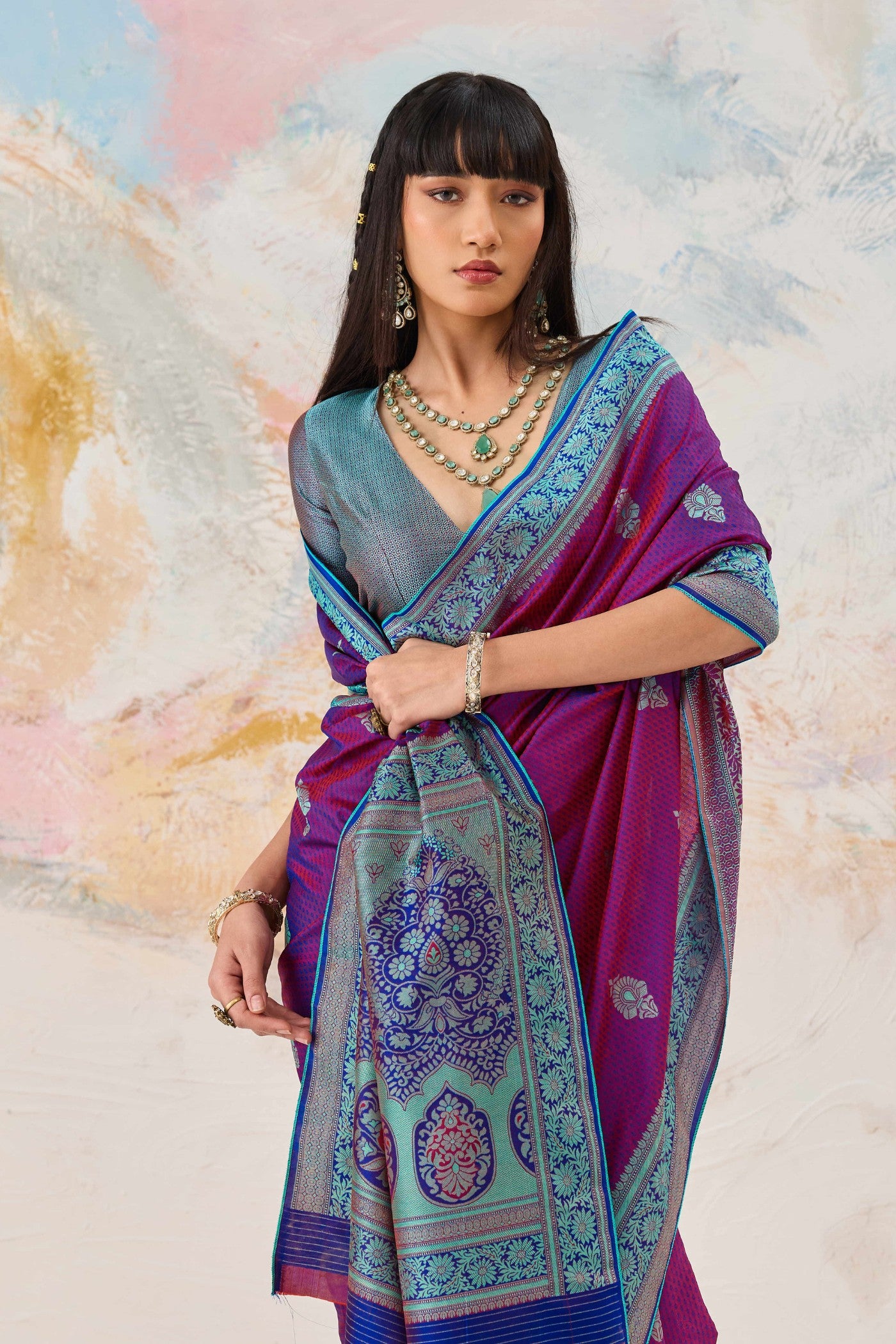 Buy MySilkLove Heliotrope Purple Woven Tanchoi Kanjivaram Saree Online