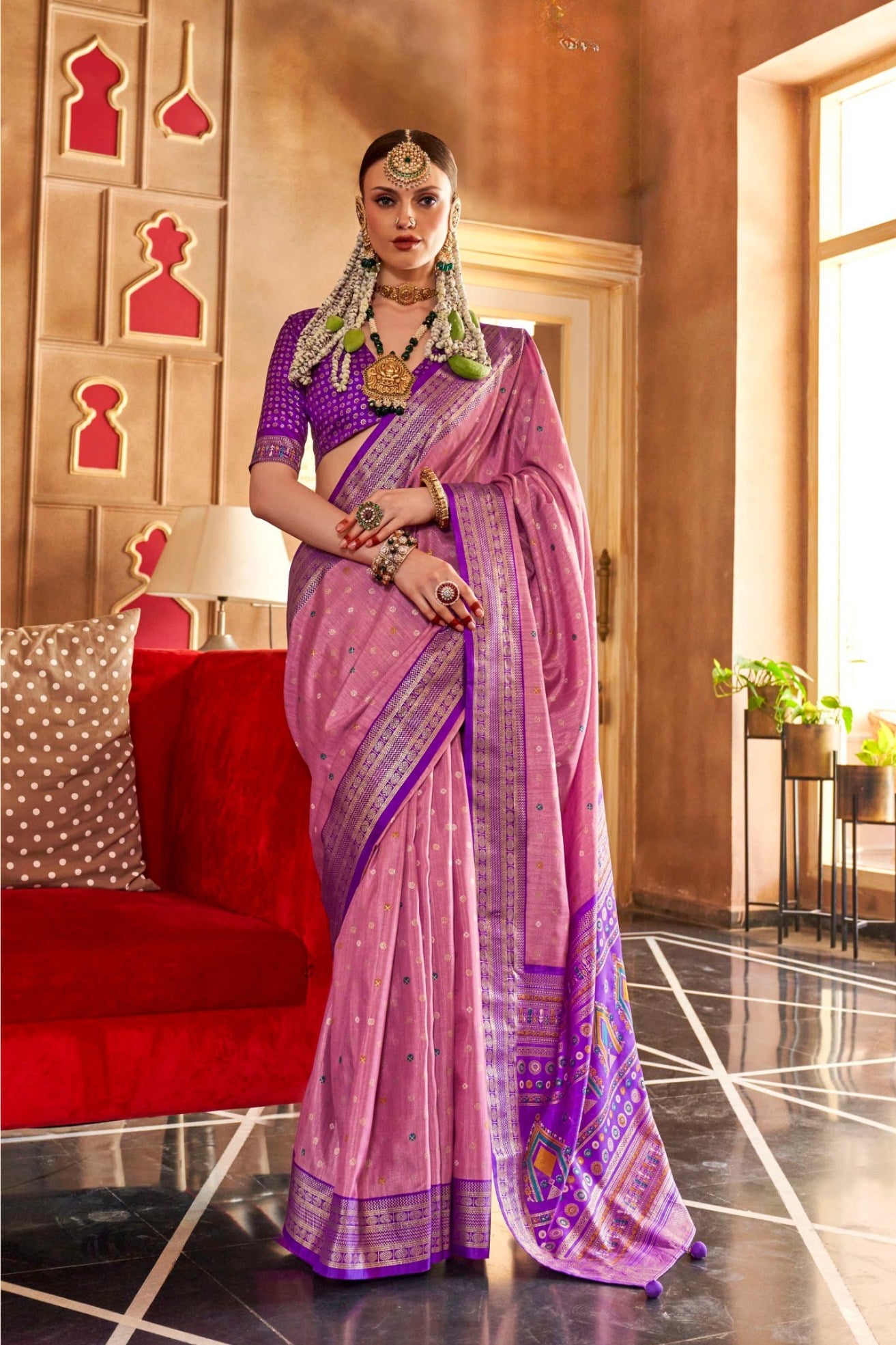 Buy MySilkLove Baby Pink Printed Patola Saree Online