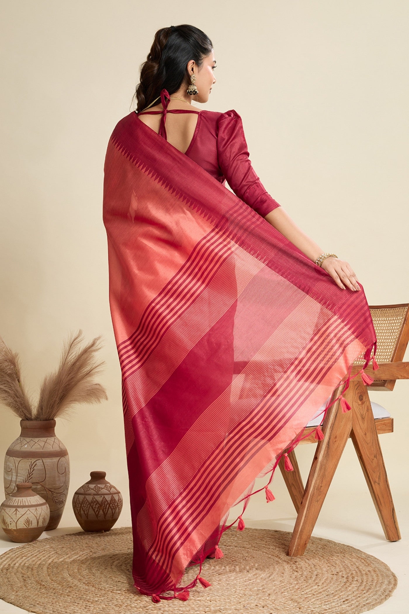 Buy MySilkLove Candy Peach Woven Raw Silk Saree Online